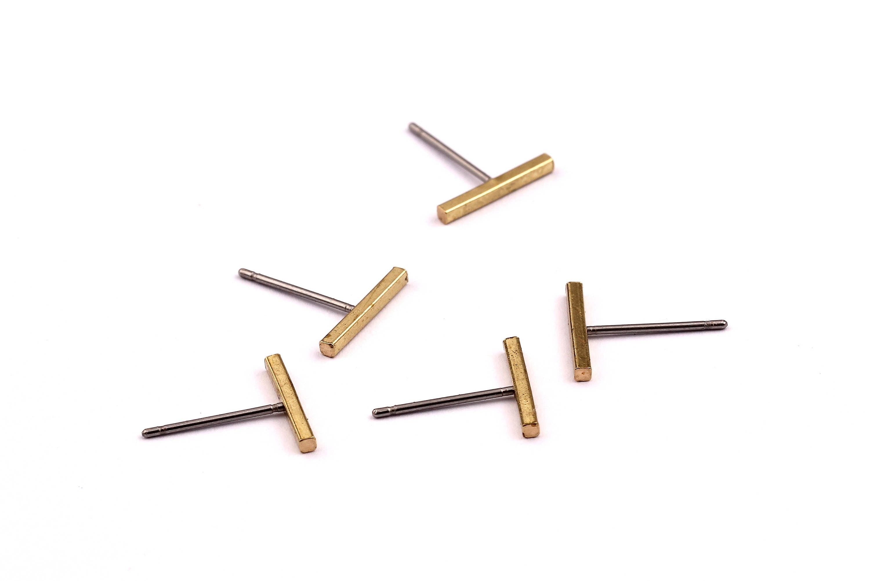 Rectangle Bar Stud - Raw Brass Flat Bar Stud - Stainless Steel Earring Posts - Ear Studs - Jewelry Supplies for Earrings - 12x12mm PP1004C - DOMEDBAZAAR