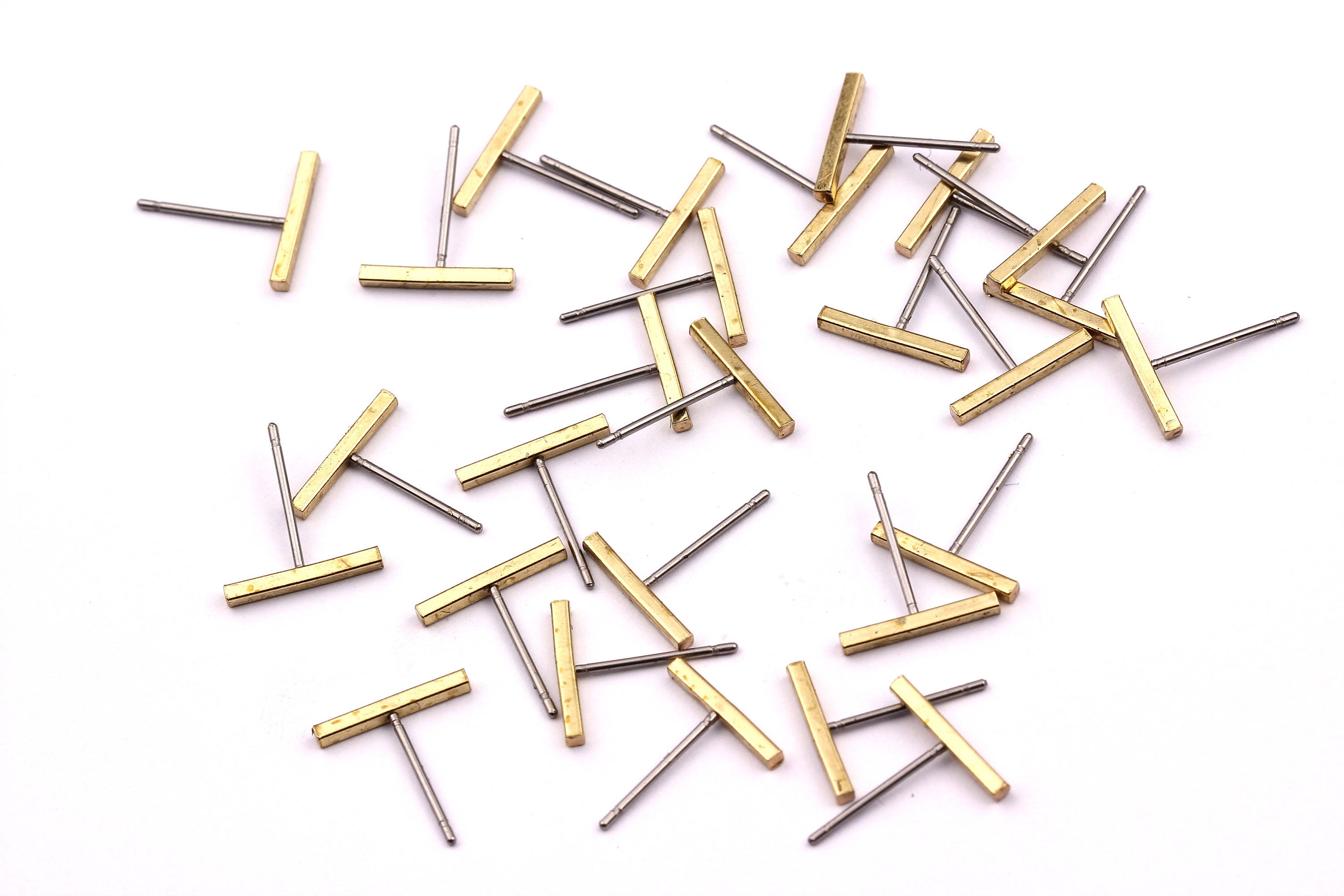 Rectangle Bar Stud - Raw Brass Flat Bar Stud - Stainless Steel Earring Posts - Ear Studs - Jewelry Supplies for Earrings - 12x12mm PP1004C - DOMEDBAZAAR