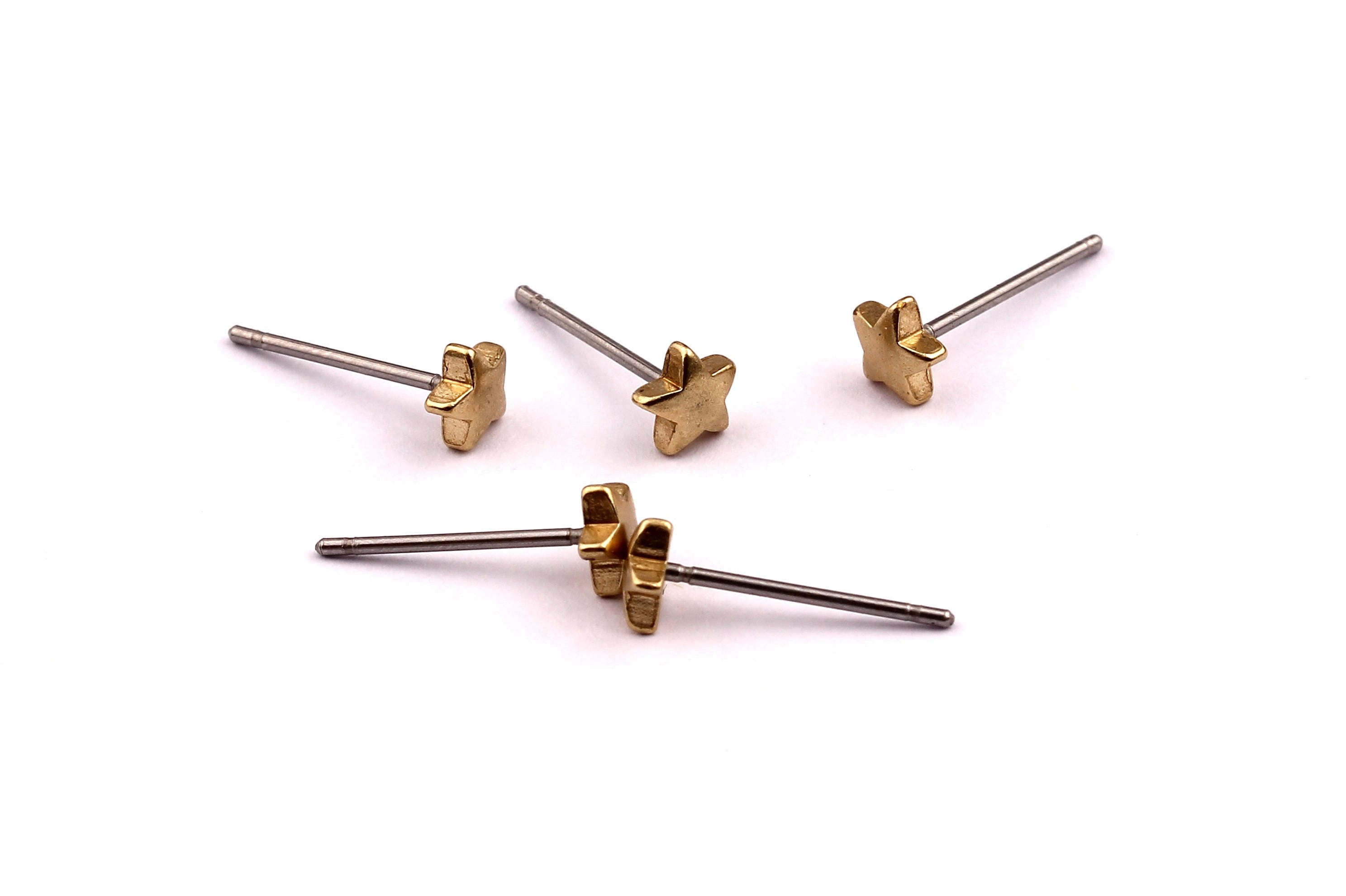 Star Stud - Raw Brass Star Stud - Stainless Steel Earring Posts - Ear Studs - Jewelry Supplies for Earrings - 5x12mm PP1006 - DOMEDBAZAAR