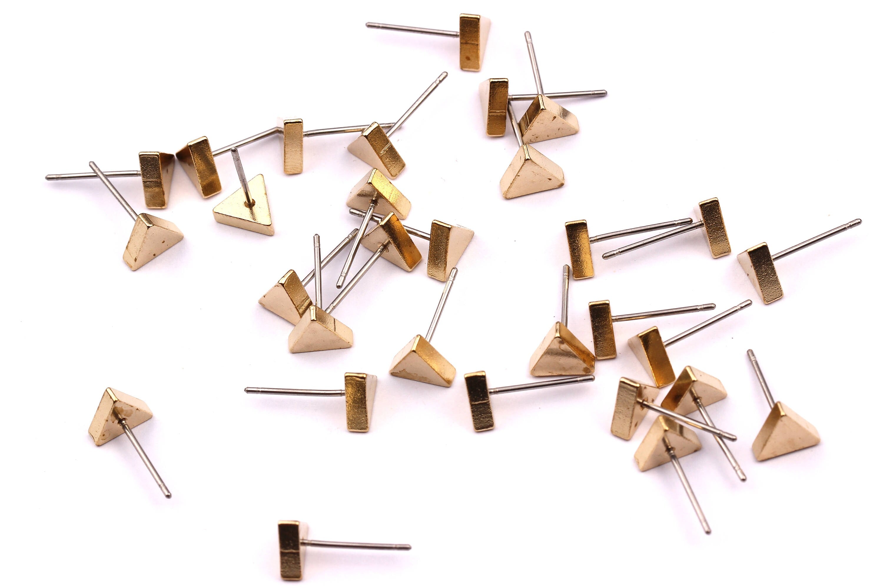 Triangle Stud - Raw Brass Triangle Stud - Stainless Steel Earring Posts - Ear Studs - Jewelry Supplies for Earrings - 7x12mm PP1007 - DOMEDBAZAAR