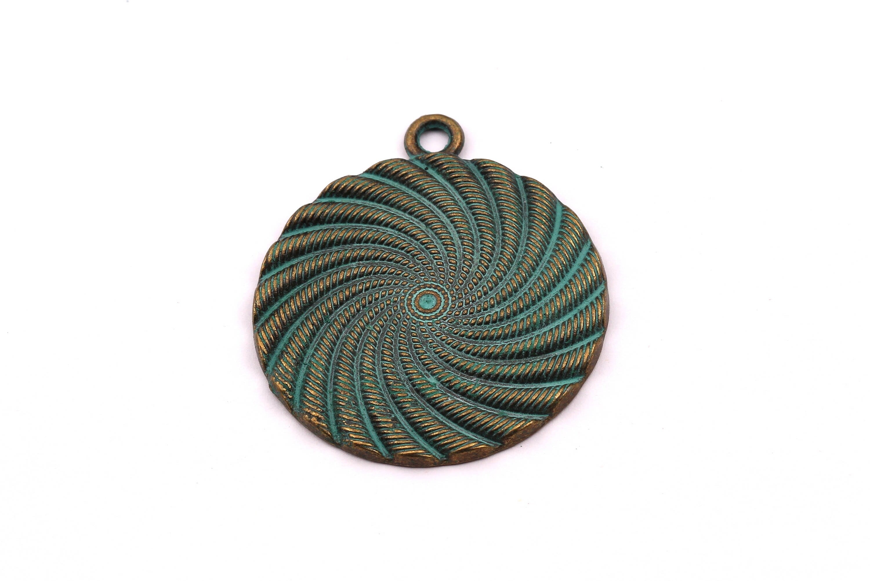 Faux Patina Pendant - Medal Shaped - Alloy Charms - Antique Bronze Tone Necklace - Zinc Alloy Beads - Jewelry Supplies - 35x2mm ZZ1033 - DOMEDBAZAAR