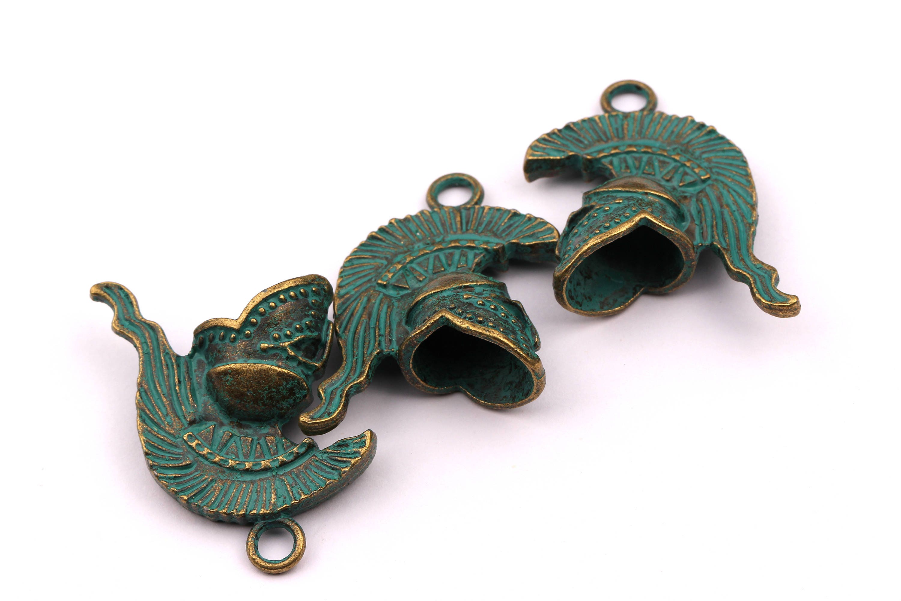 Faux Patina Pendant - Helmet Shaped - Alloy Charms - Antique Bronze Tone Necklace - Zinc Alloy Beads - Jewelry Supplies - 35x25x13mm ZZ1035 - DOMEDBAZAAR