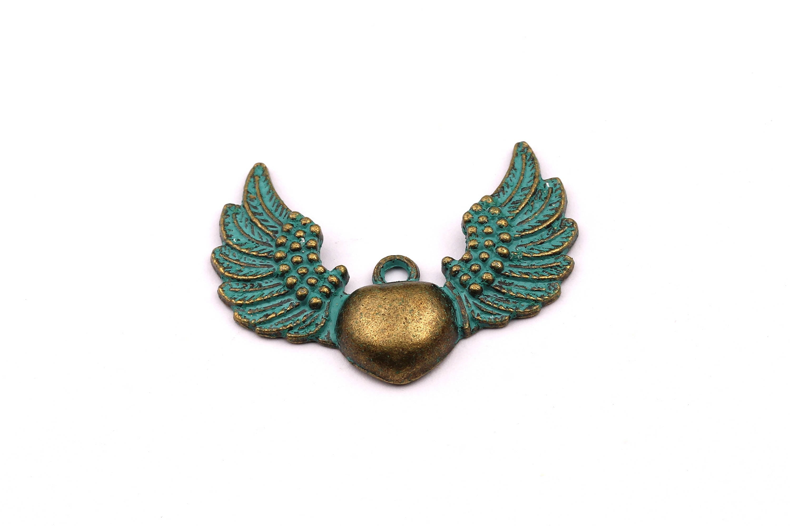Faux Patina Pendant - Wings Shaped - Alloy Charms - Antique Bronze Tone Necklace - Zinc Alloy Beads - Jewelry Supplies - 25x35x2.5mm ZZ1036 - DOMEDBAZAAR