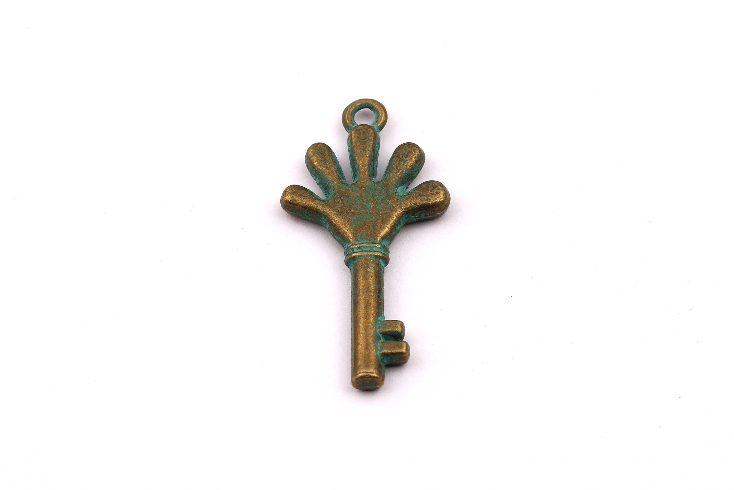 Faux Patina Pendant - Key Shaped - Alloy Charms - Antique Bronze Tone Necklace - Zinc Alloy Beads - Jewelry Supplies - 30x17x3mm ZZ1042 - DOMEDBAZAAR
