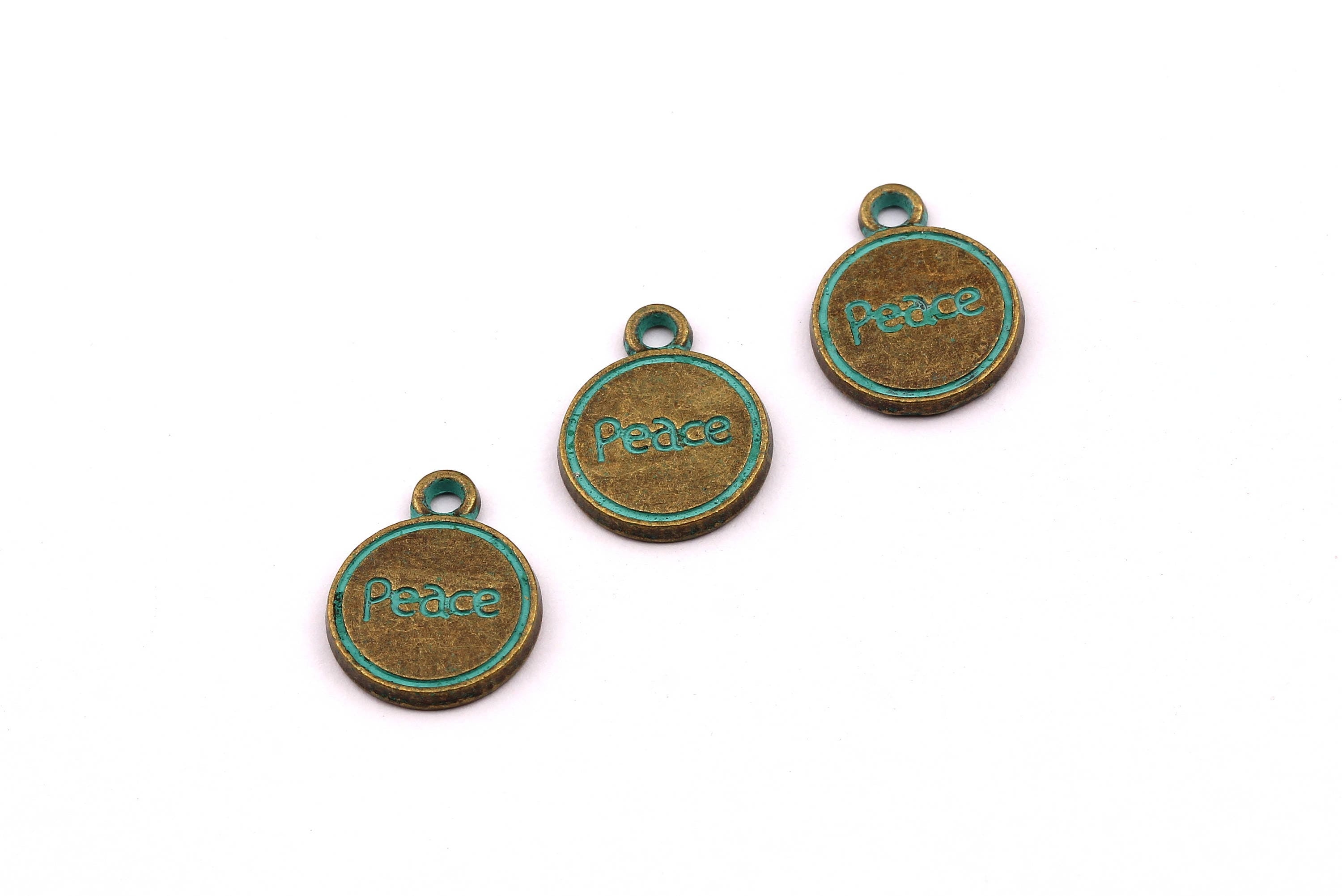 Faux Patina Pendant - Medal Shaped - Alloy Charms - Antique Bronze Tone Necklace - Zinc Alloy Beads - Peace Pendant - 13x13mm ZZ1046 - DOMEDBAZAAR