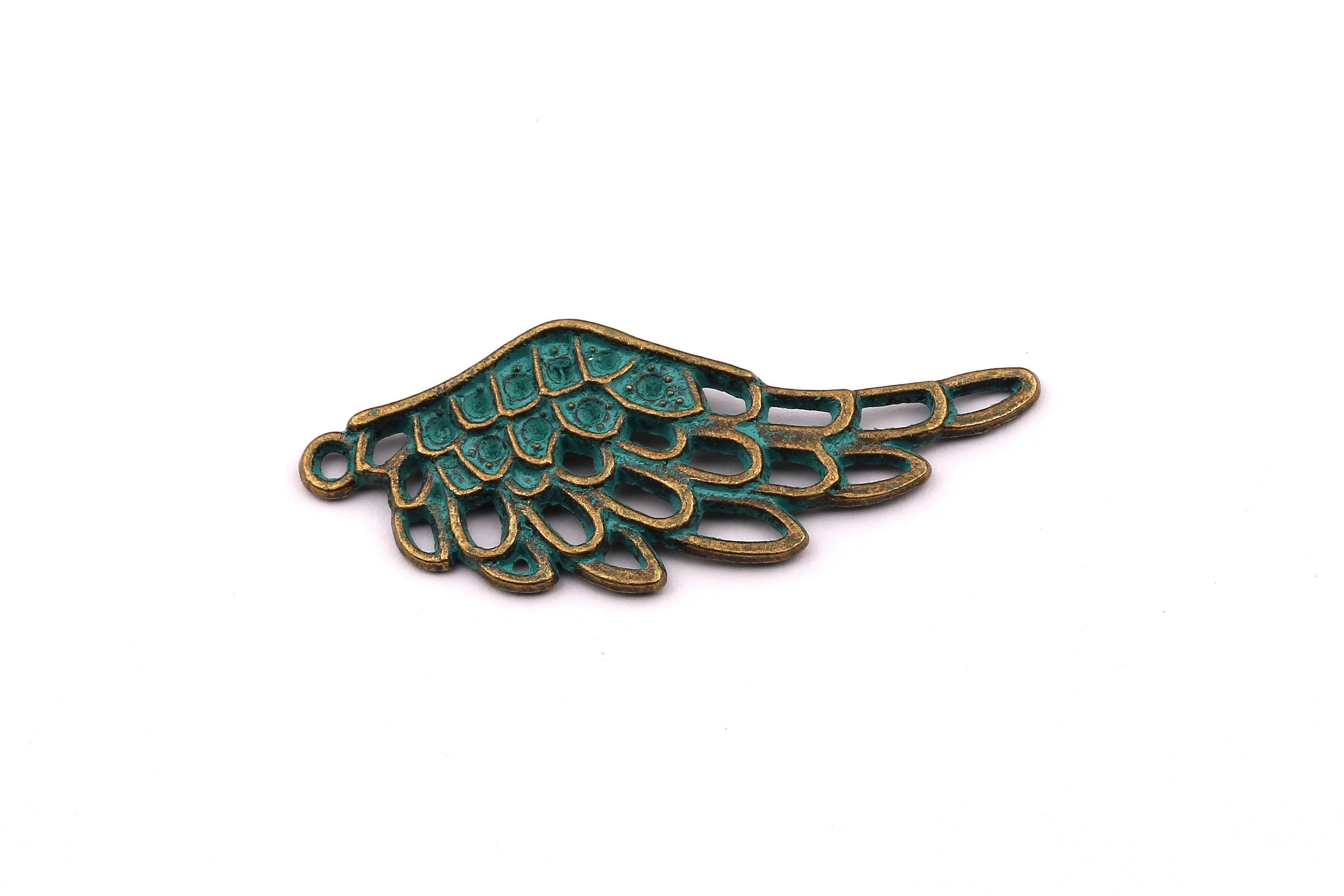 Faux Patina Pendant - Wing Shaped - Alloy Charms - Antique Bronze Tone Necklace - Zinc Alloy Beads - Jewelry Supplies - 40x17x2mm ZZ1062 - DOMEDBAZAAR