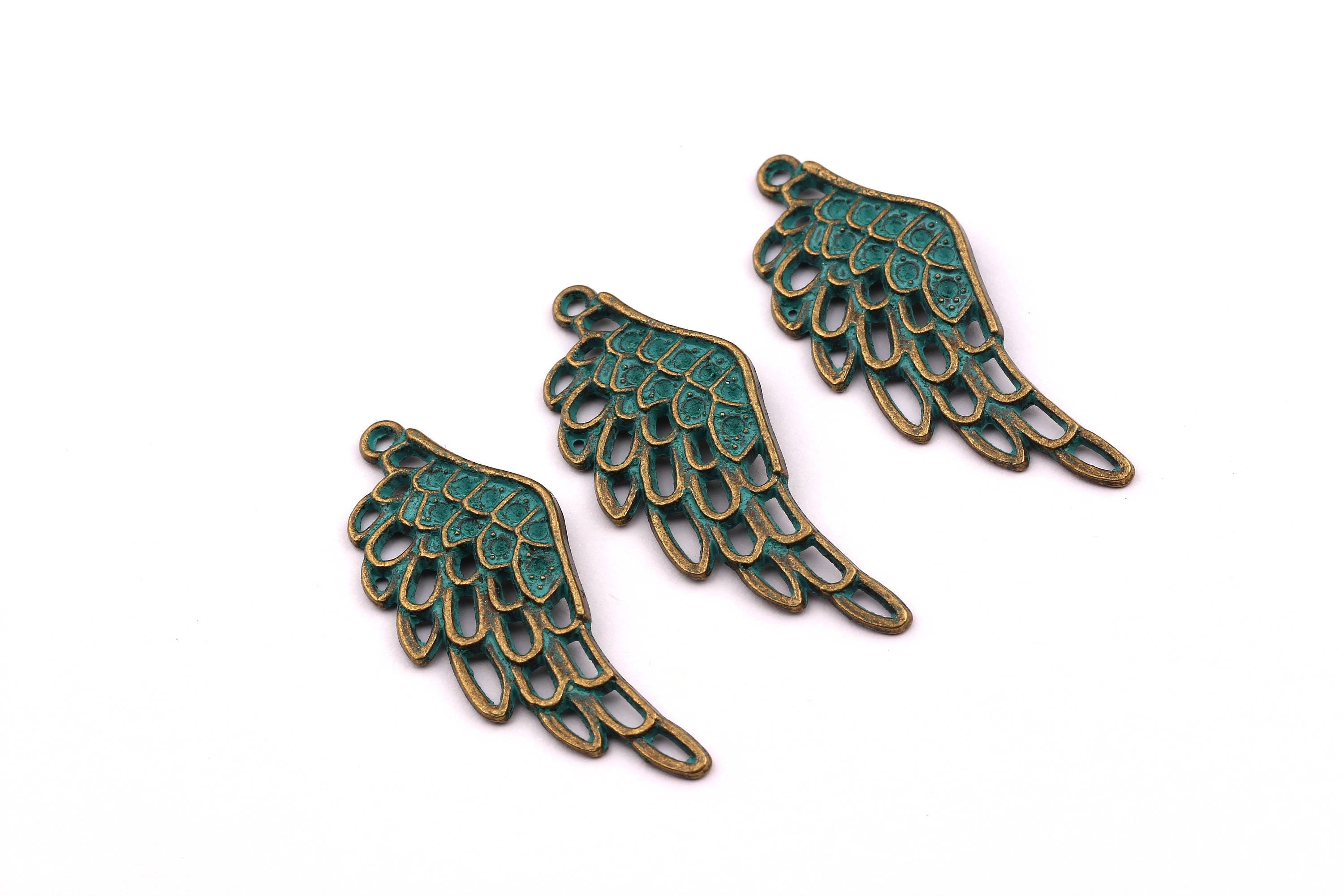 Faux Patina Pendant - Wing Shaped - Alloy Charms - Antique Bronze Tone Necklace - Zinc Alloy Beads - Jewelry Supplies - 40x17x2mm ZZ1062 - DOMEDBAZAAR