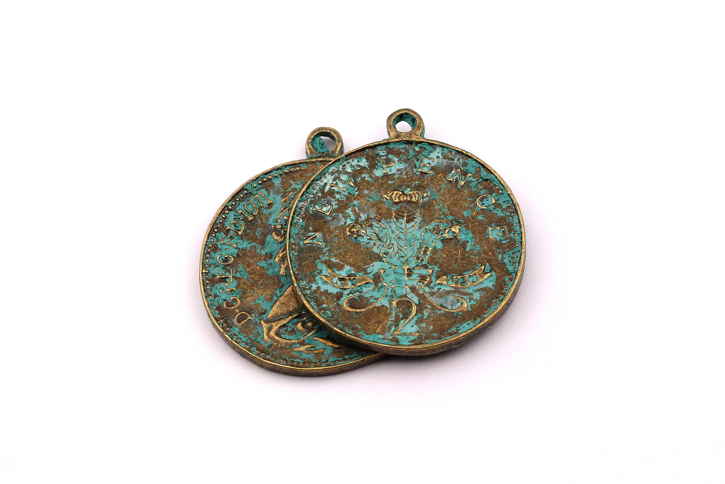 Faux Patina Pendant - Pence Shaped - Alloy Charms - Antique Bronze Tone Necklace - Zinc Alloy Beads - Jewelry Supplies - 25x2mm ZZ1066 - DOMEDBAZAAR