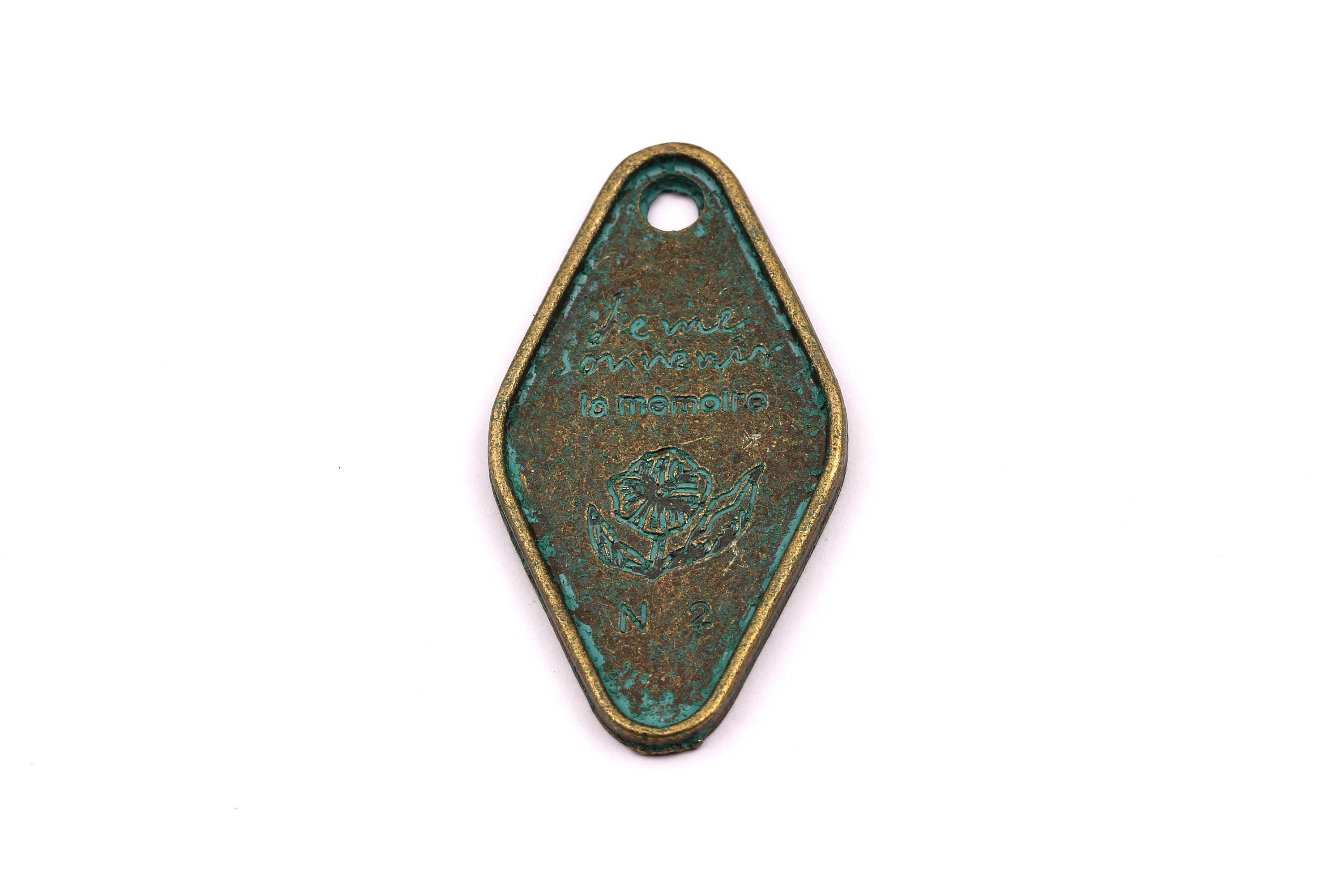 Faux Patina Pendant - Rhombus Shaped - Alloy Charms - Antique Bronze Tone Necklace - Zinc Alloy Beads - La Memoire - 49x25mm ZZ1071 - DOMEDBAZAAR