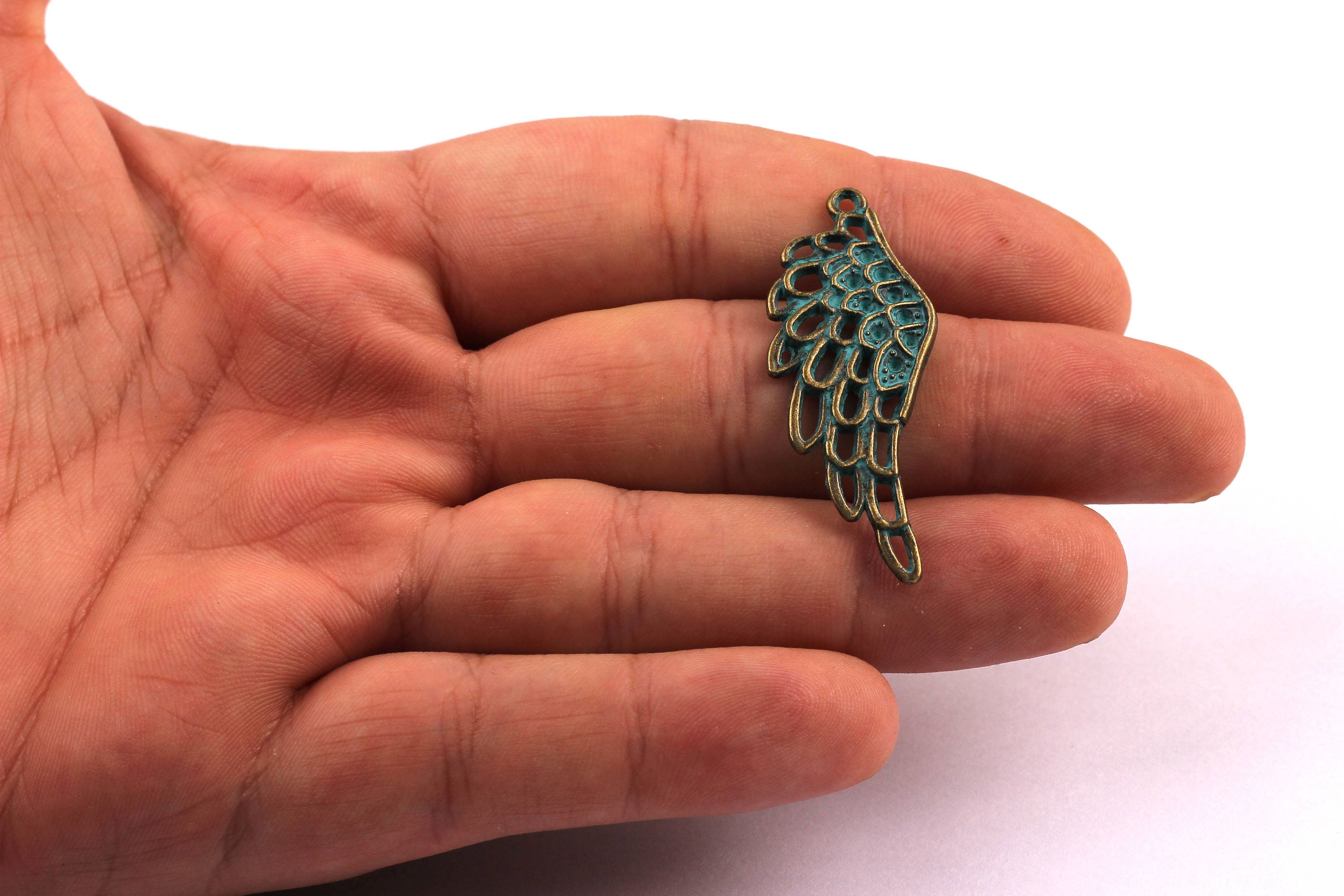 Faux Patina Pendant - Wing Shaped - Alloy Charms - Antique Bronze Tone Necklace - Zinc Alloy Beads - Jewelry Supplies - 40x17x2mm ZZ1062 - DOMEDBAZAAR