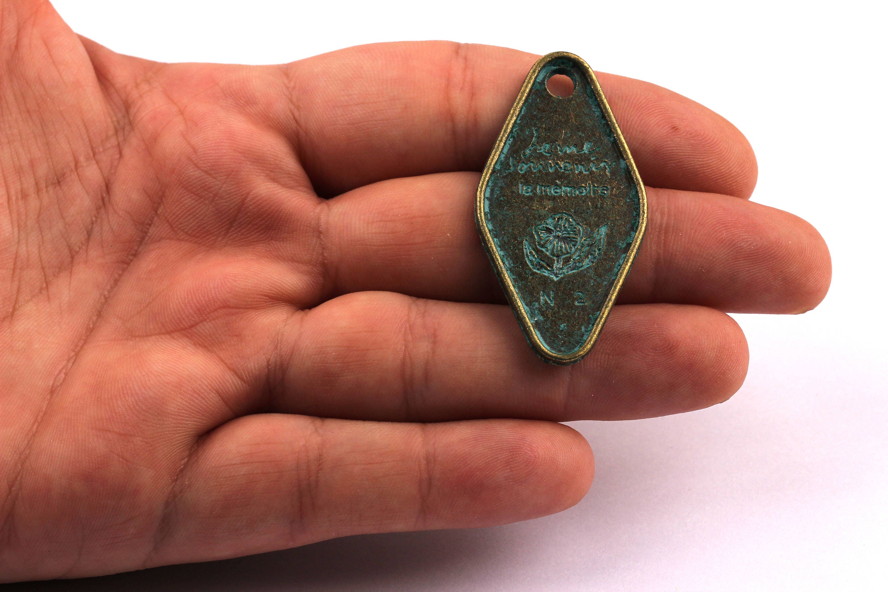 Faux Patina Pendant - Rhombus Shaped - Alloy Charms - Antique Bronze Tone Necklace - Zinc Alloy Beads - La Memoire - 49x25mm ZZ1071 - DOMEDBAZAAR