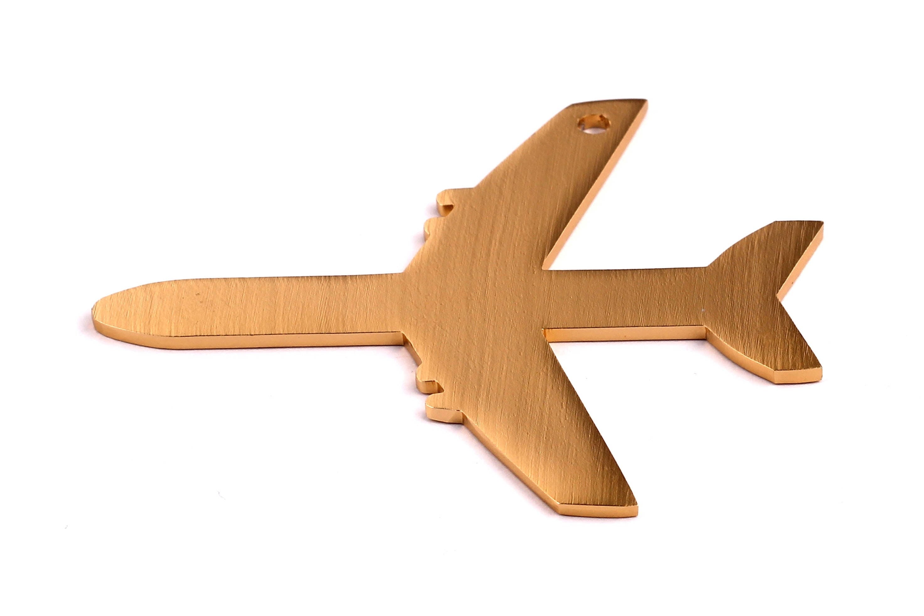 Aluminum Charms - Plane Shaped Pendant - Anodized Aluminium Charms - Wall Decor - Gold Tone - 62x70x2mm - AA1025 - DOMEDBAZAAR