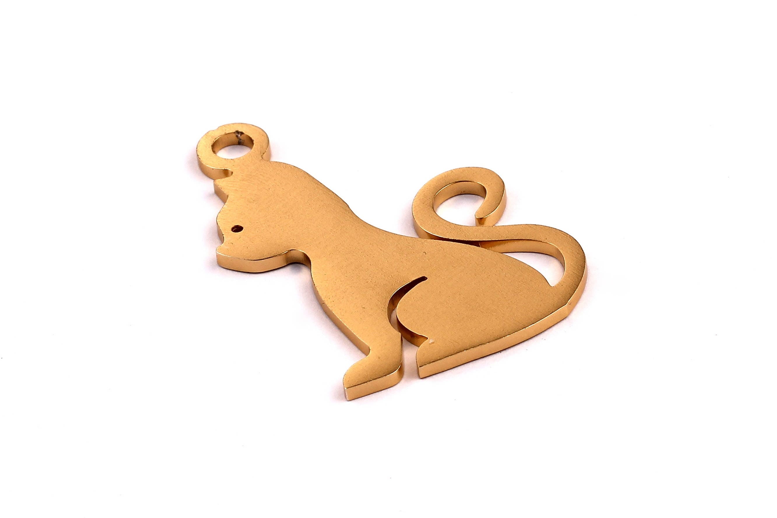 Aluminum Charms - Cat Shaped Pendant - Anodized Aluminium Charms - Wall Decor - Gold Tone - 47x31x2mm - AA1044 - DOMEDBAZAAR