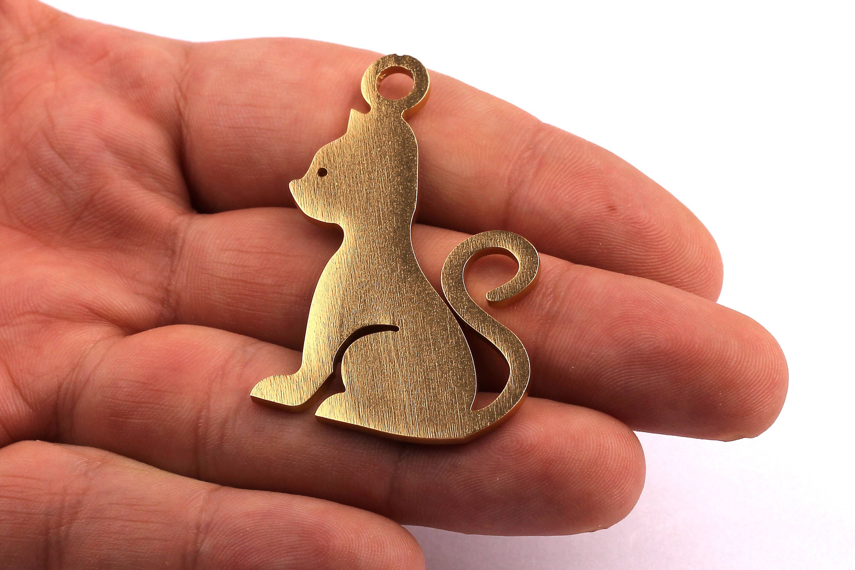Aluminum Charms - Cat Shaped Pendant - Anodized Aluminium Charms - Wall Decor - Gold Tone - 47x31x2mm - AA1044 - DOMEDBAZAAR