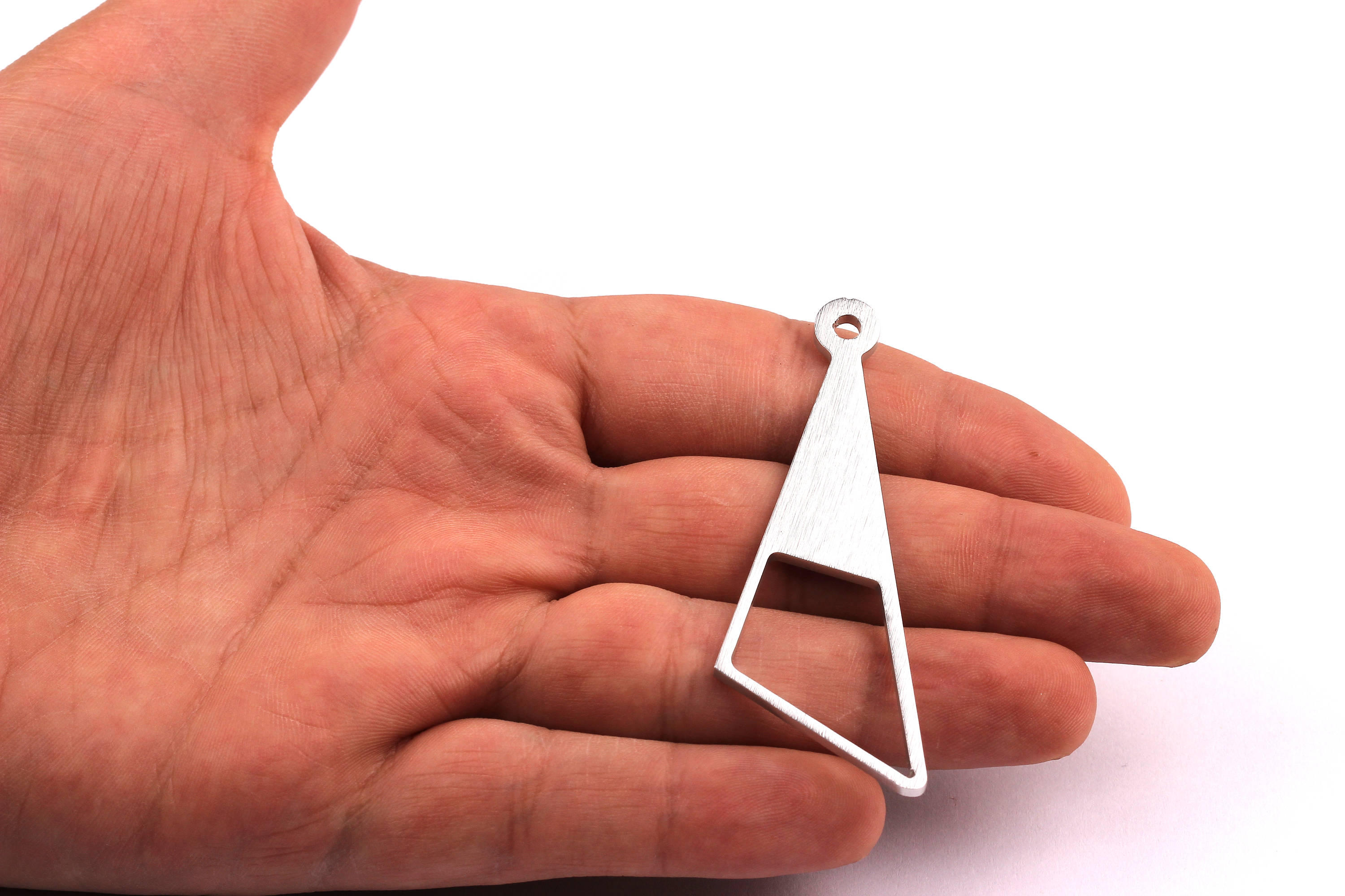 Aluminum Charms - Triangle Zipper Pull Shaped Pendant - Anodized Aluminium Charms - Wall Decor - Silver Tone - 65x27x2mm - AA1051 - DOMEDBAZAAR