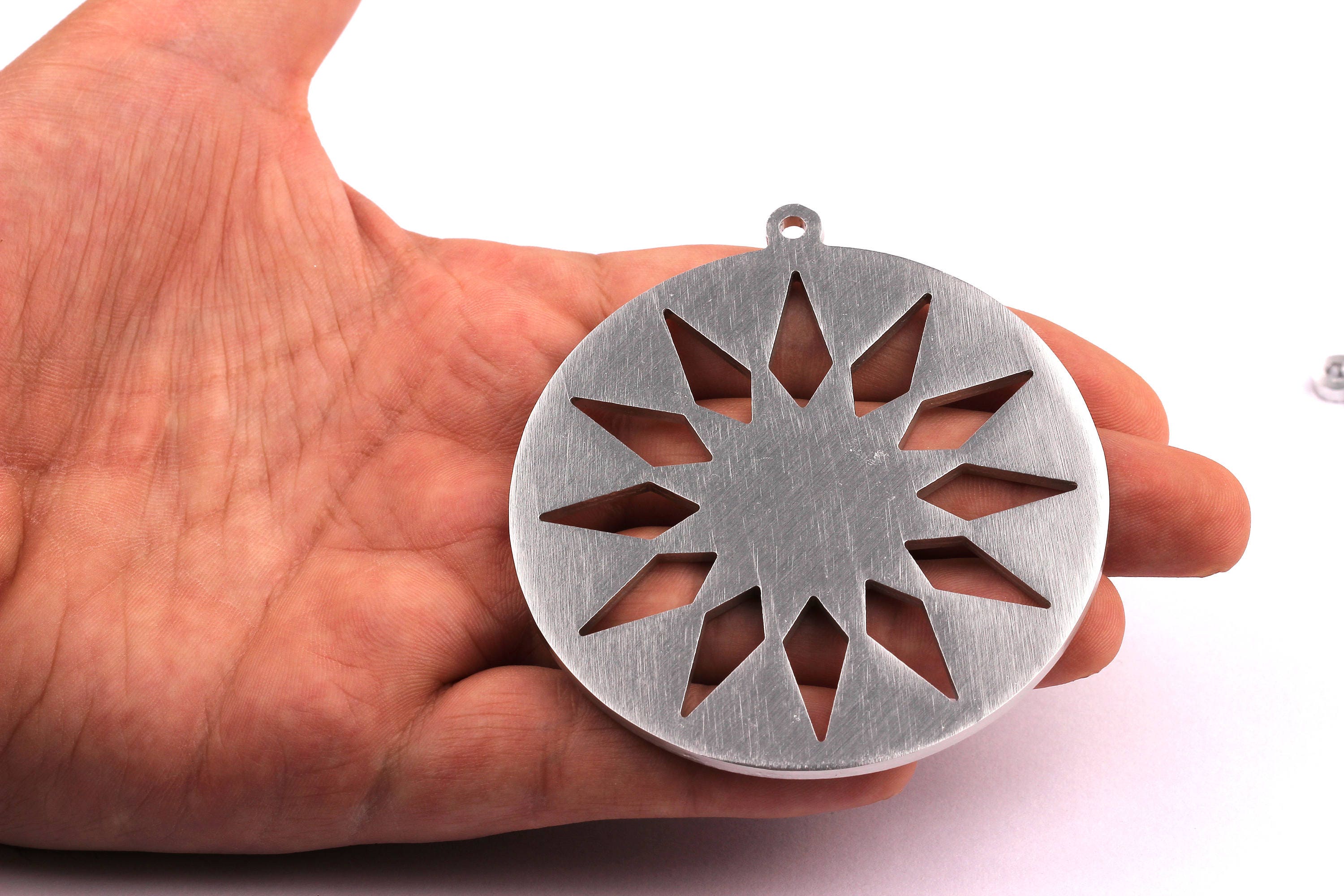 Aluminum Charms - Circle Sunlight Shaped Pendant - Anodized Aluminium Charms - Wall Decor - Silver Tone - 69x69x2.5mm - AA1079 - DOMEDBAZAAR