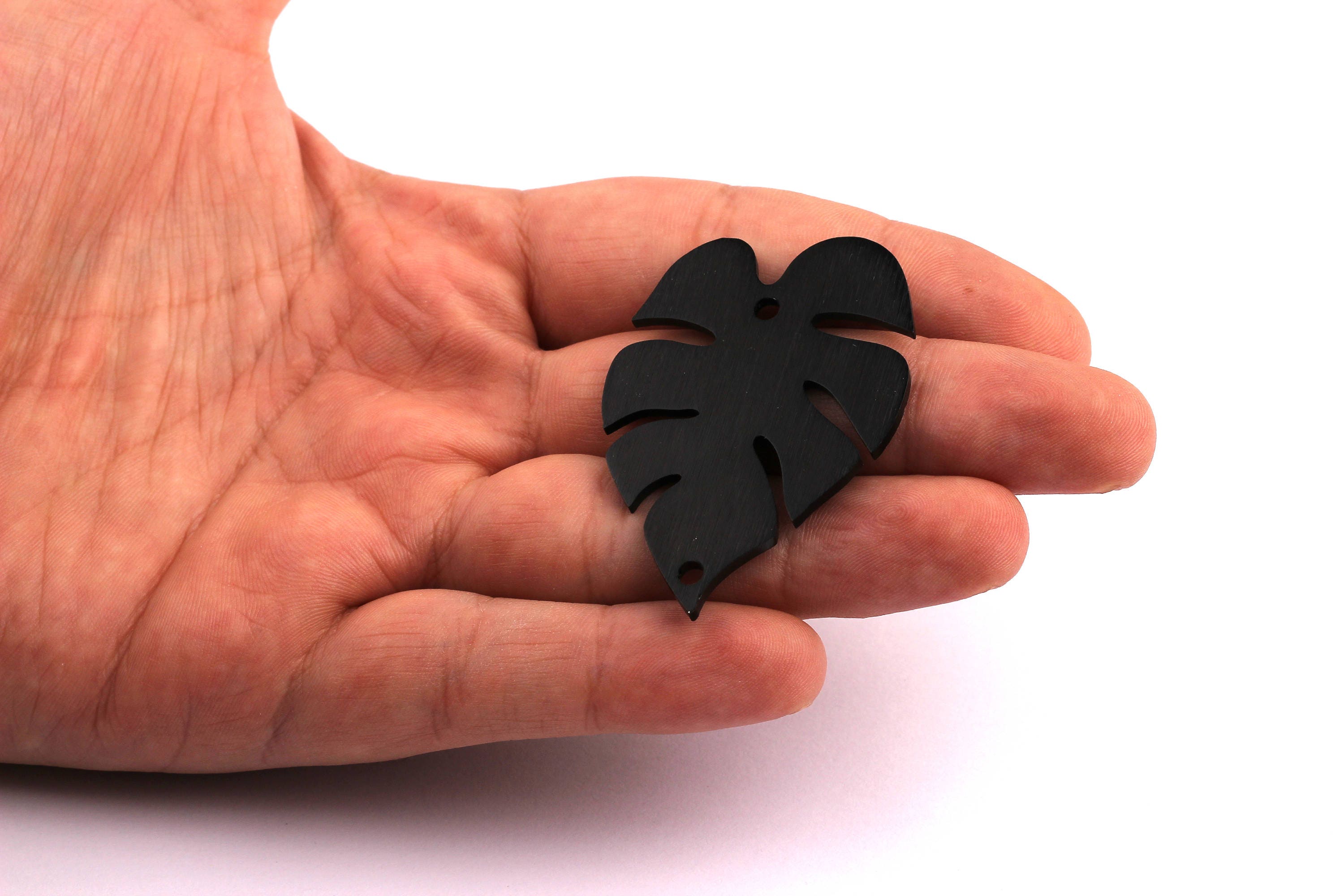 Aluminum Charms - Leaf Shaped Pendant - Anodized Aluminium Charms - Wall Decor - Black Tone - 51x35x2mm - AA1094 - DOMEDBAZAAR