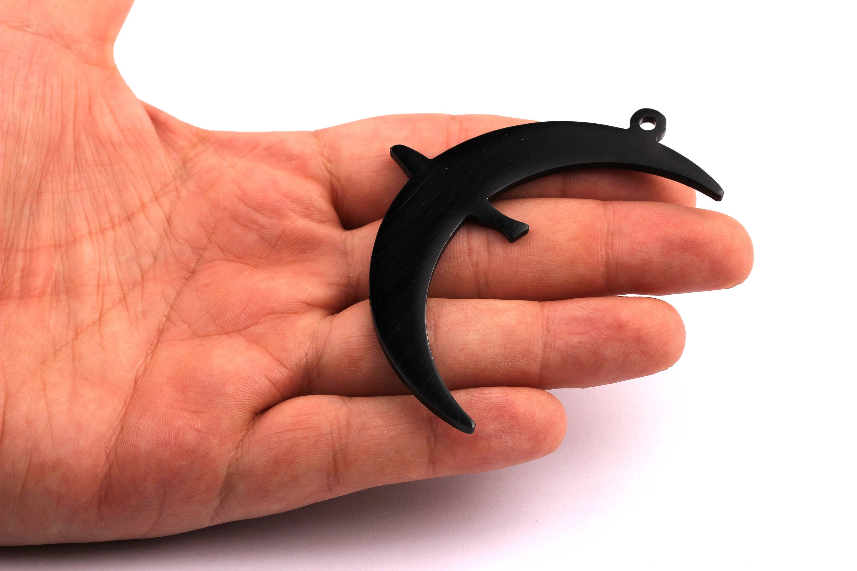 Aluminum Charms - Crescent Shaped Pendant - Anodized Aluminium Charms - Wall Decor - Black Tone - 74x30x2.5mm - AA1120 - DOMEDBAZAAR