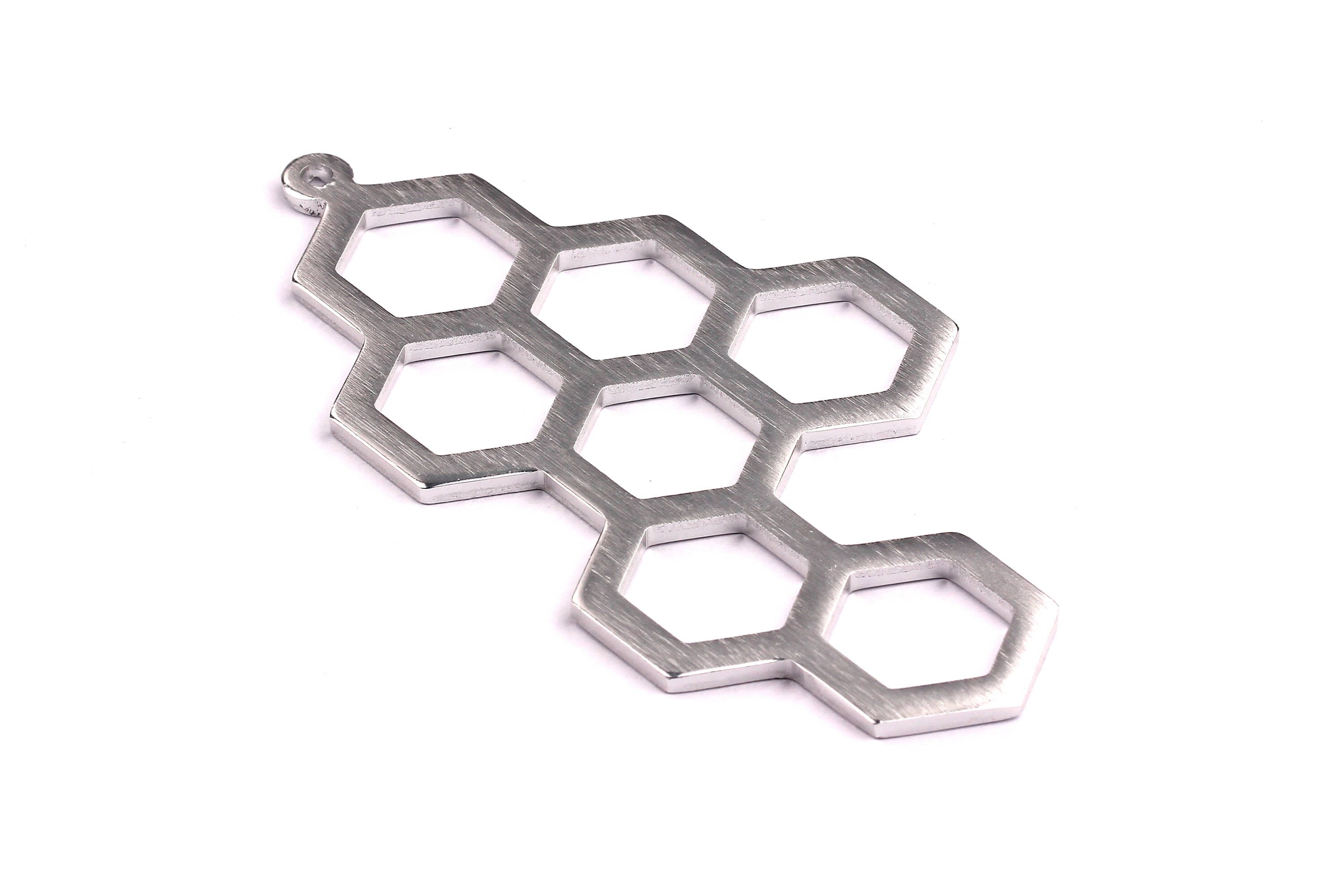 Aluminum Charms - Honeycomb Shaped Pendant - Anodized Aluminium Charms - Wall Decor - Silver Tone - 99x52x2.5mm - AA1087 - DOMEDBAZAAR