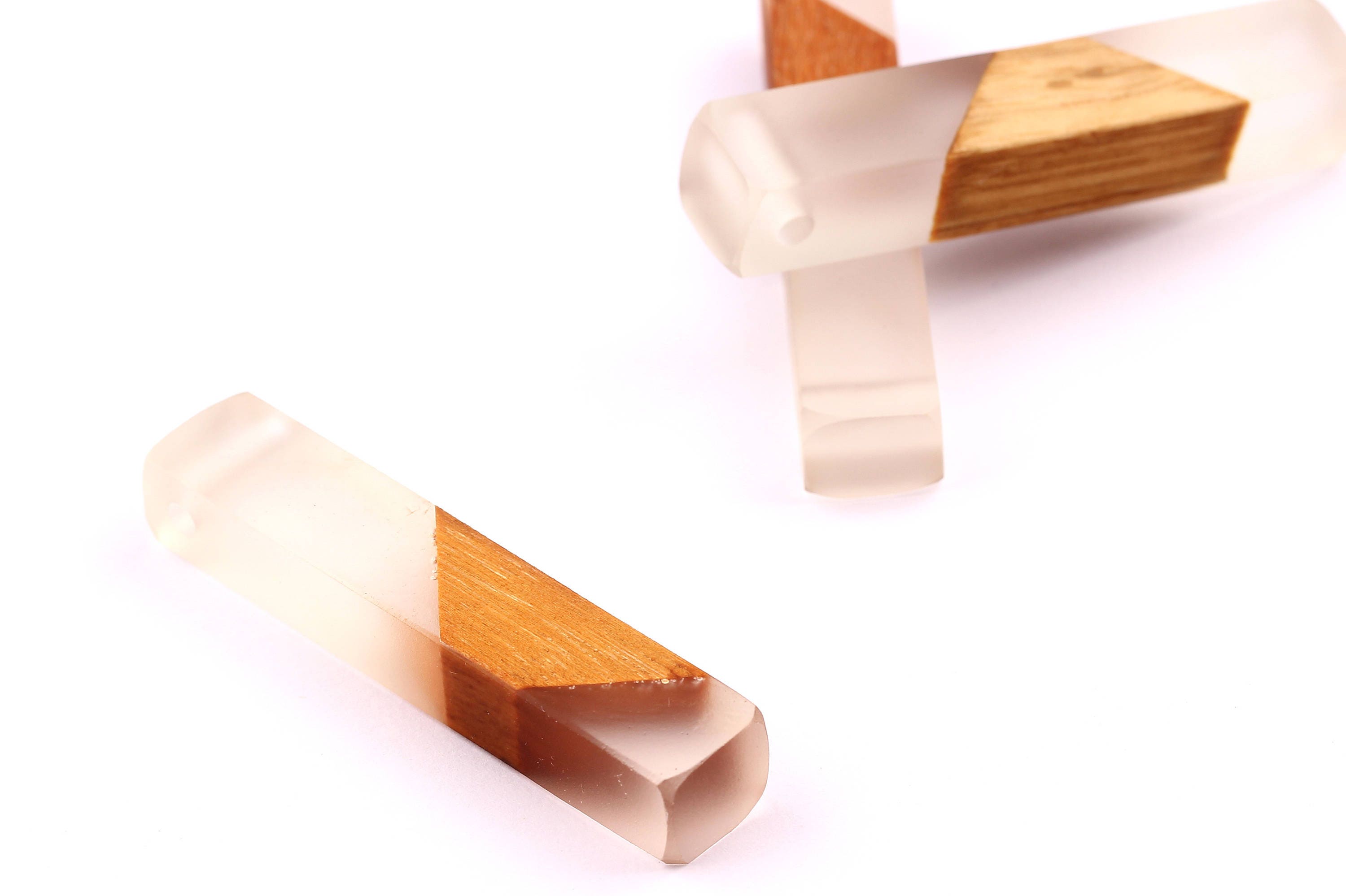 Wood Resin Pendant - Natural Mahogany Wooden Charms - White Epoxy Resin Necklace - Jewelry Supplies - Wooden Beads - 60x10x11mm - BB1017MW - DOMEDBAZAAR