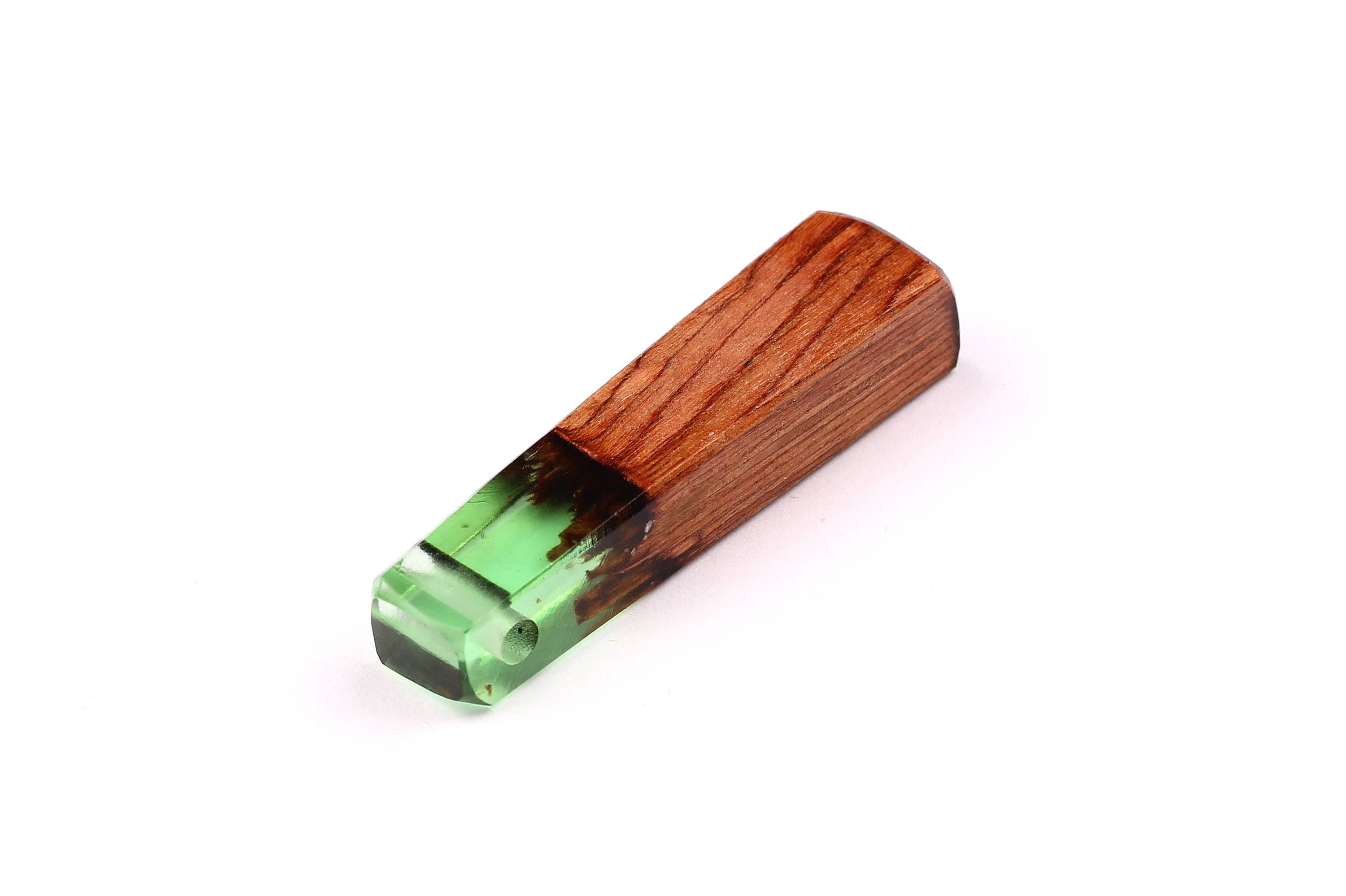 Wood Resin Pendant - Natural Mahogany Wooden Charms - Green Epoxy Resin Necklace - Jewelry Supplies - Wooden Beads - 49x10x12mm - BB1021SG - DOMEDBAZAAR