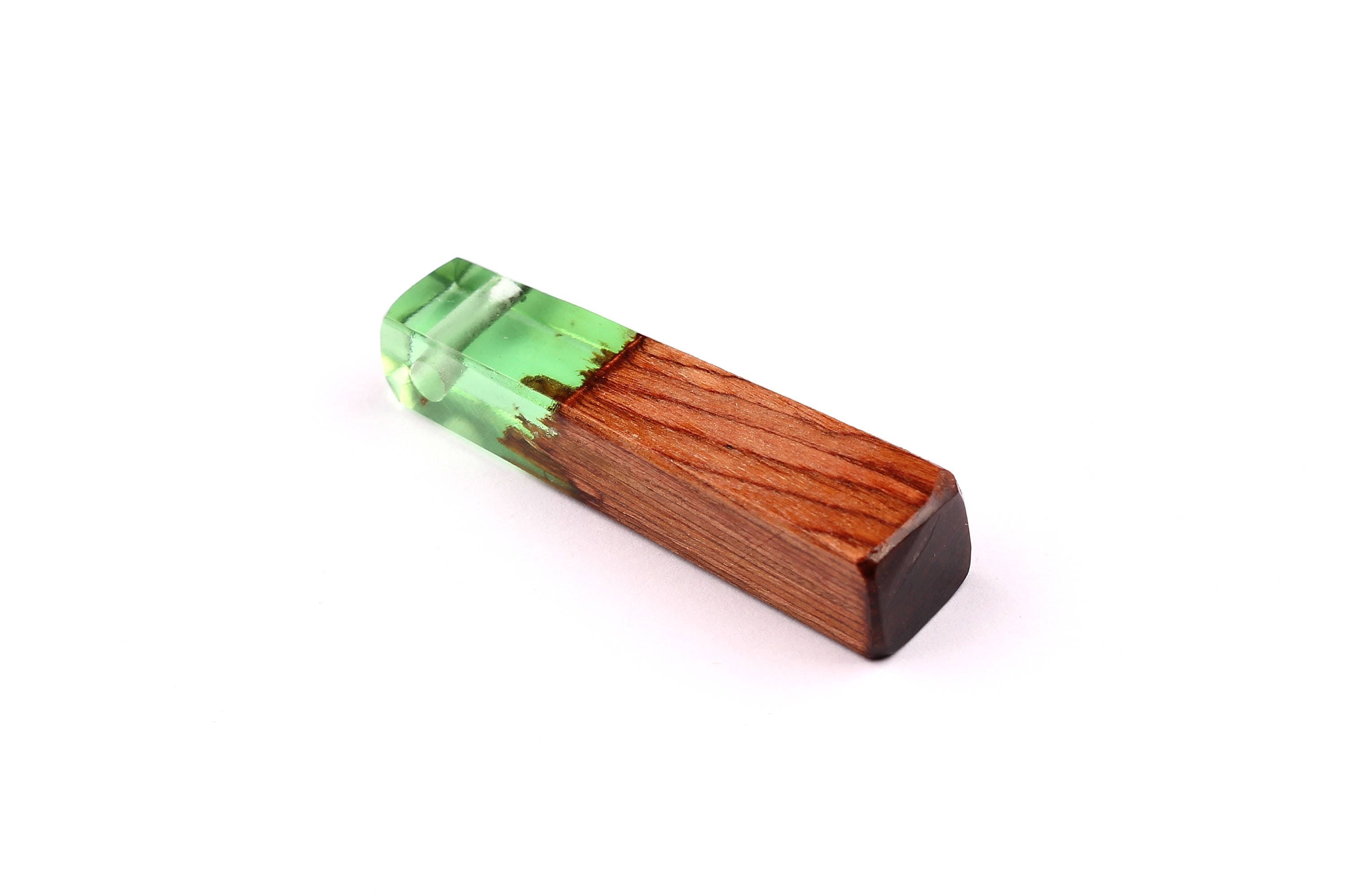 Wood Resin Pendant - Natural Mahogany Wooden Charms - Green Epoxy Resin Necklace - Jewelry Supplies - Wooden Beads - 49x10x12mm - BB1021SG - DOMEDBAZAAR