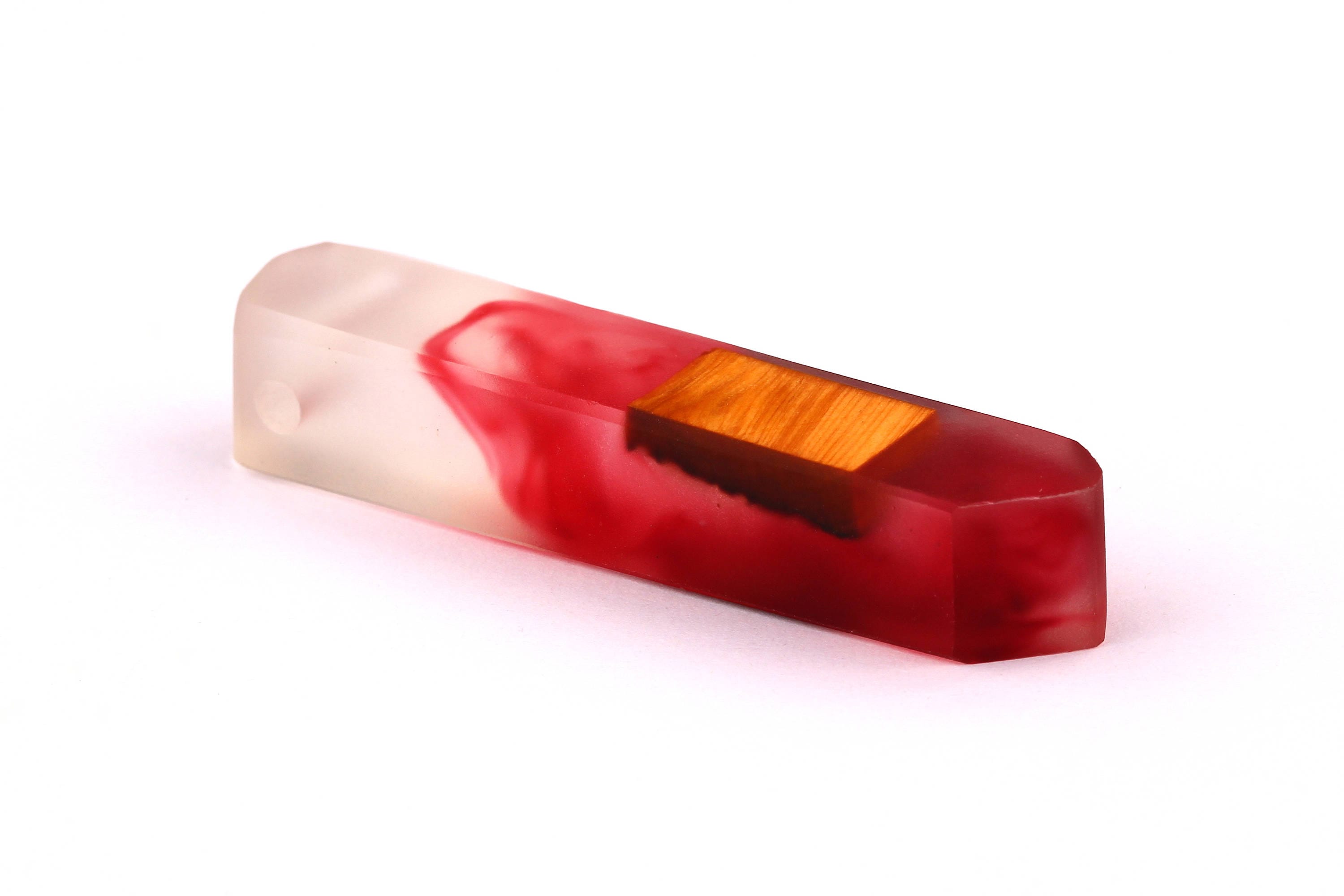 Wood Resin Pendant - Natural Crude Wooden Charms - Red & White Epoxy Resin Necklace - Jewelry Supplies - Beads - 60x10x11mm - BB1020R - DOMEDBAZAAR