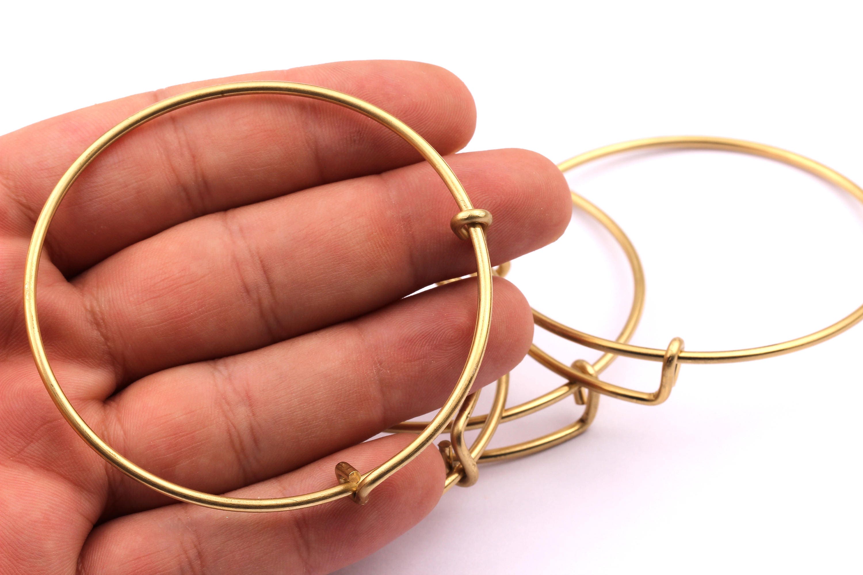 Adjustable Bangle Bracelet - Raw Brass Bracelet - One Loop - Expandable Wire Bangle For Charms - Jewelry Supplies - 64x1.65mm - PP1001 - DOMEDBAZAAR