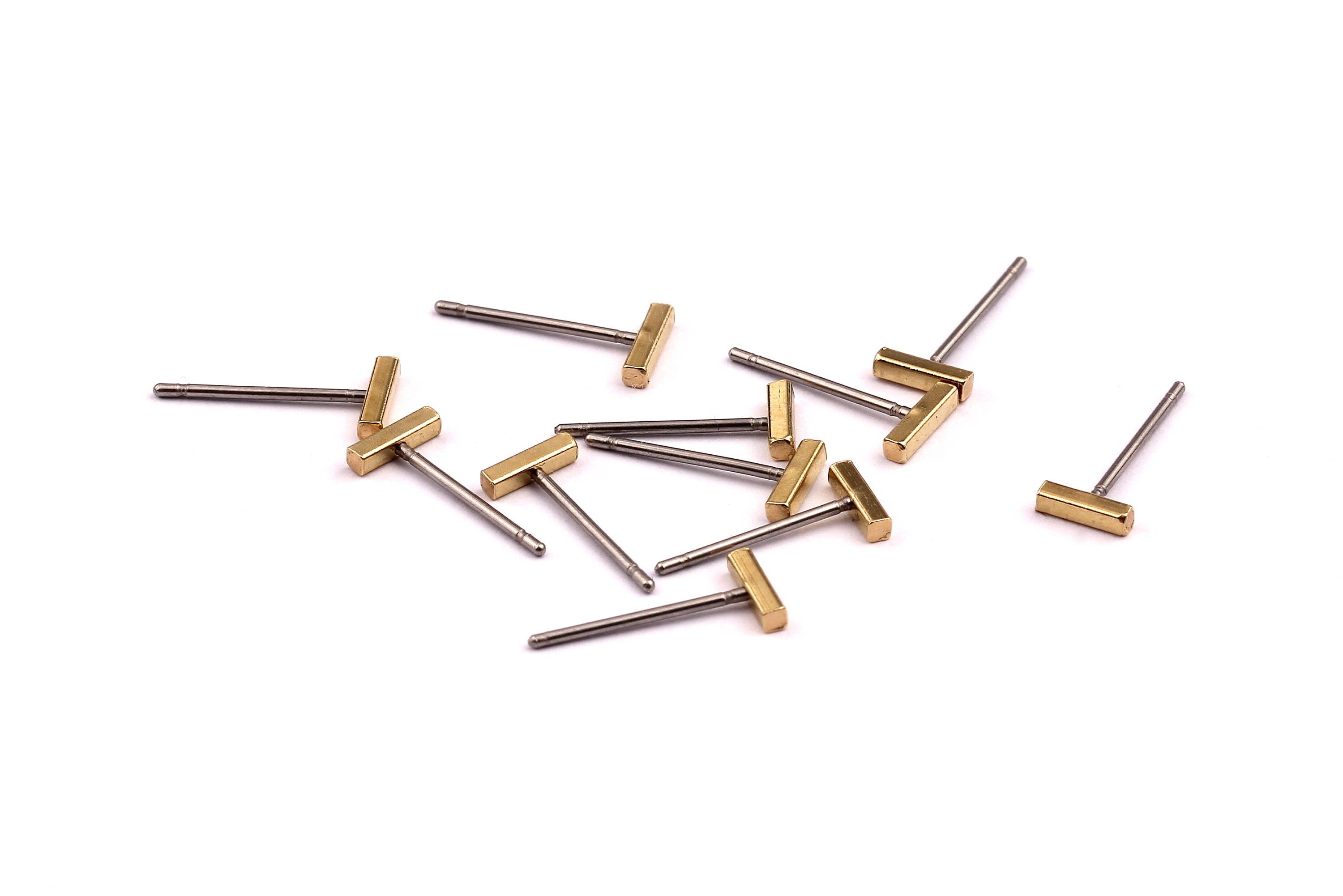 Rectangle Bar Stud - Raw Brass Flat Bar Stud - Stainless Steel Earring Posts - Ear Studs - Jewelry Supplies for Earrings - 6x14mm PP1004A - DOMEDBAZAAR