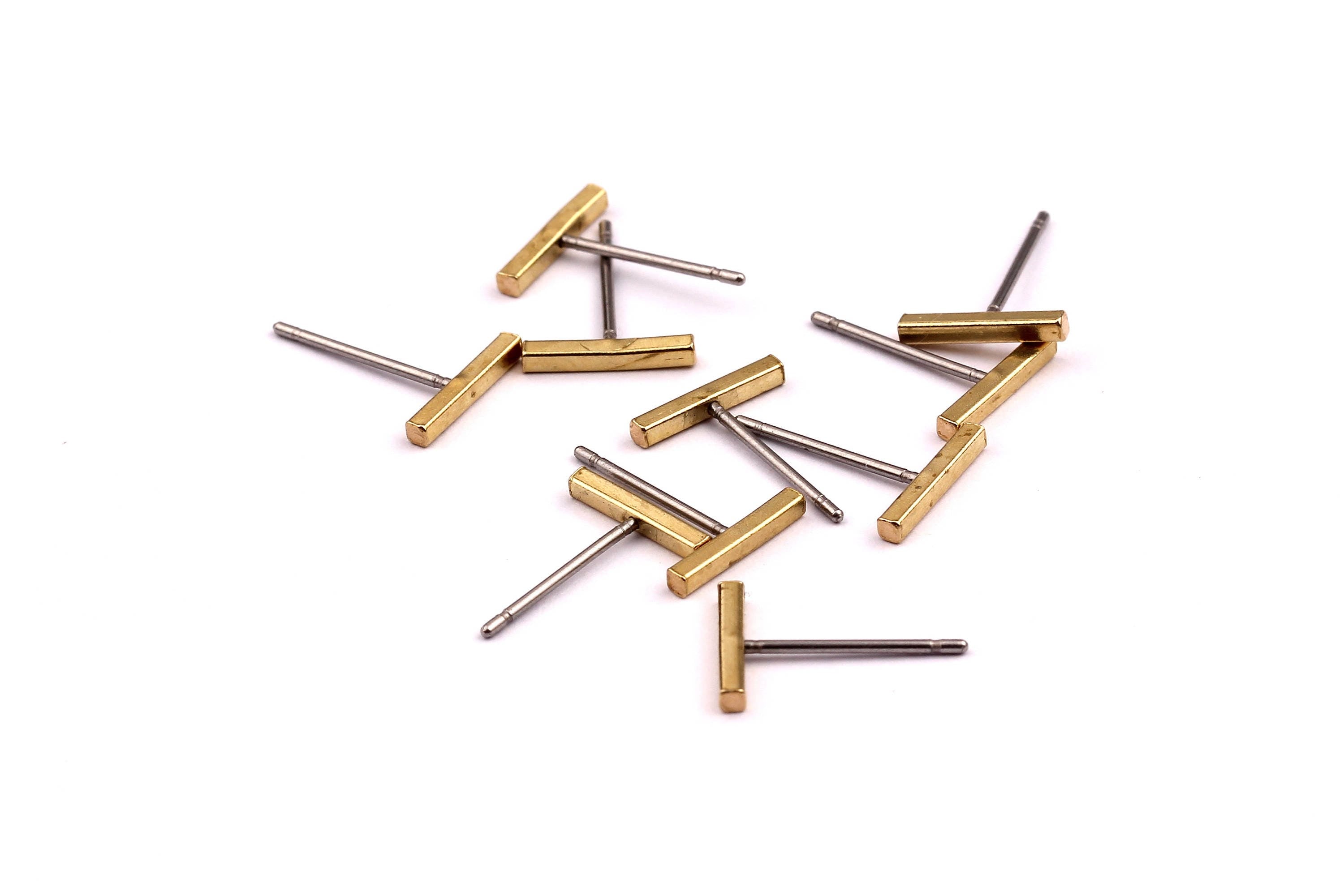 Rectangle Bar Stud - Raw Brass Flat Bar Stud - Stainless Steel Earring Posts - Ear Studs - Jewelry Supplies for Earrings - 10x12mm PP1004B - DOMEDBAZAAR