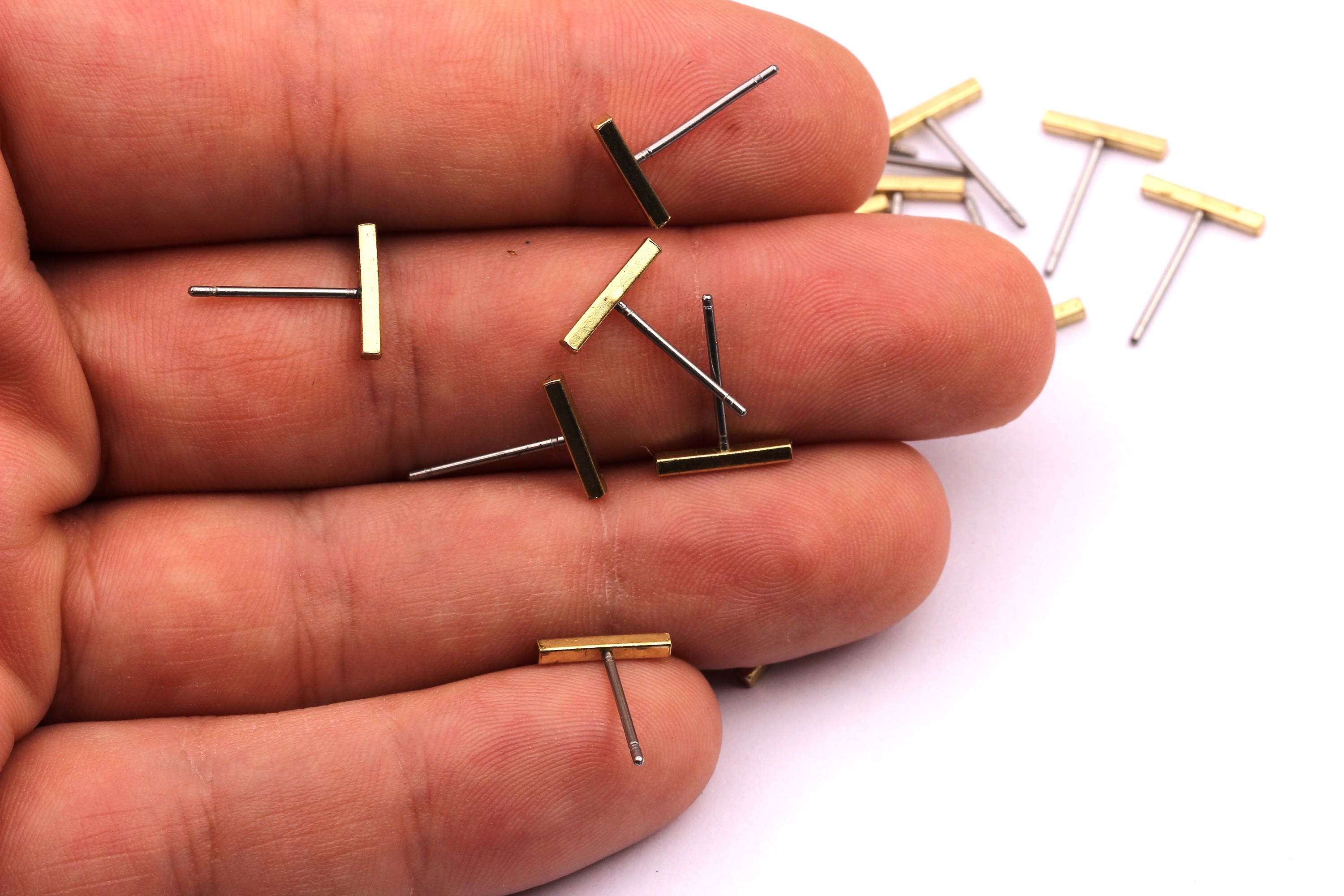 Rectangle Bar Stud - Raw Brass Flat Bar Stud - Stainless Steel Earring Posts - Ear Studs - Jewelry Supplies for Earrings - 10x12mm PP1004B - DOMEDBAZAAR