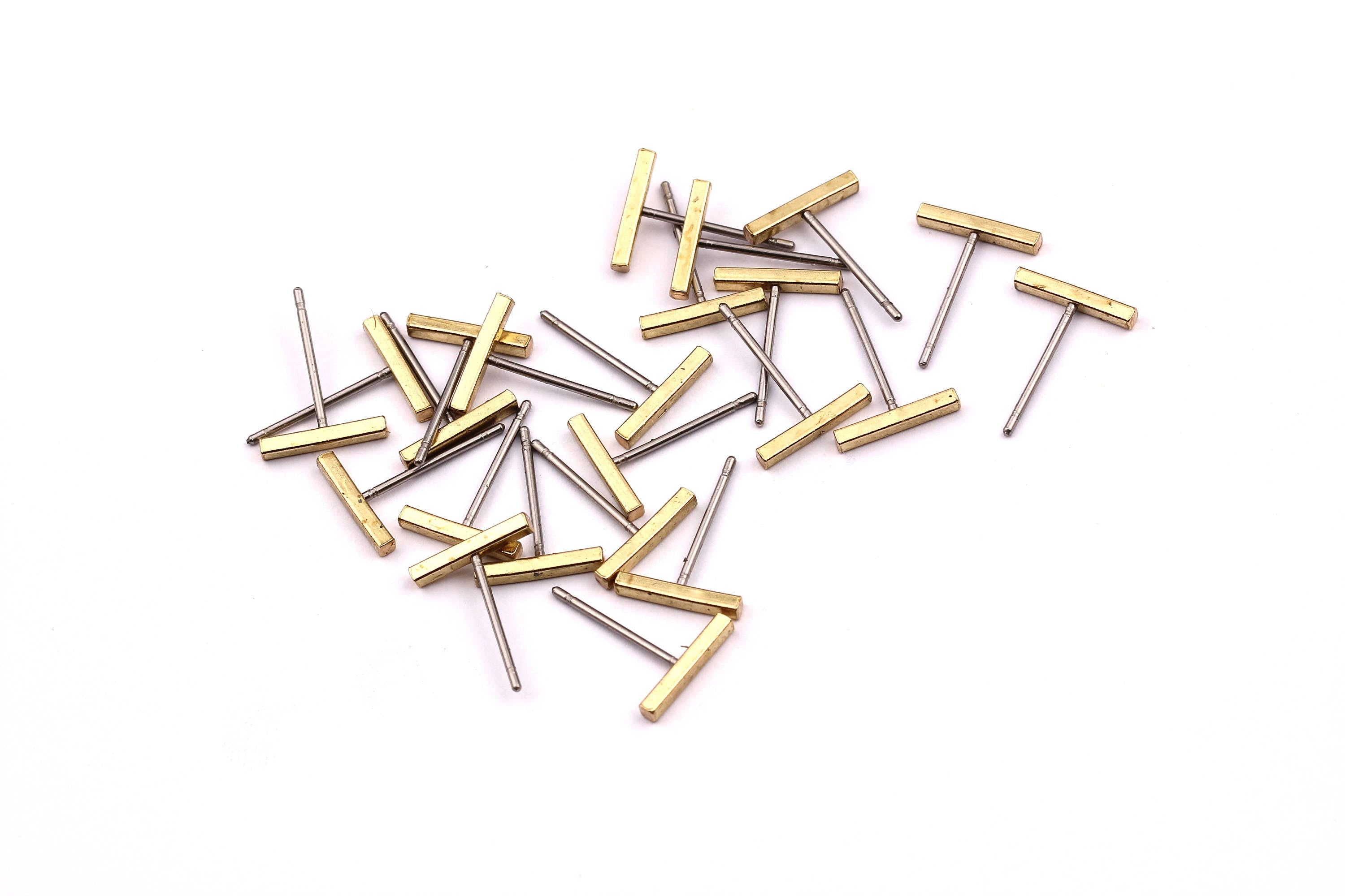 Rectangle Bar Stud - Raw Brass Flat Bar Stud - Stainless Steel Earring Posts - Ear Studs - Jewelry Supplies for Earrings - 10x12mm PP1004B - DOMEDBAZAAR