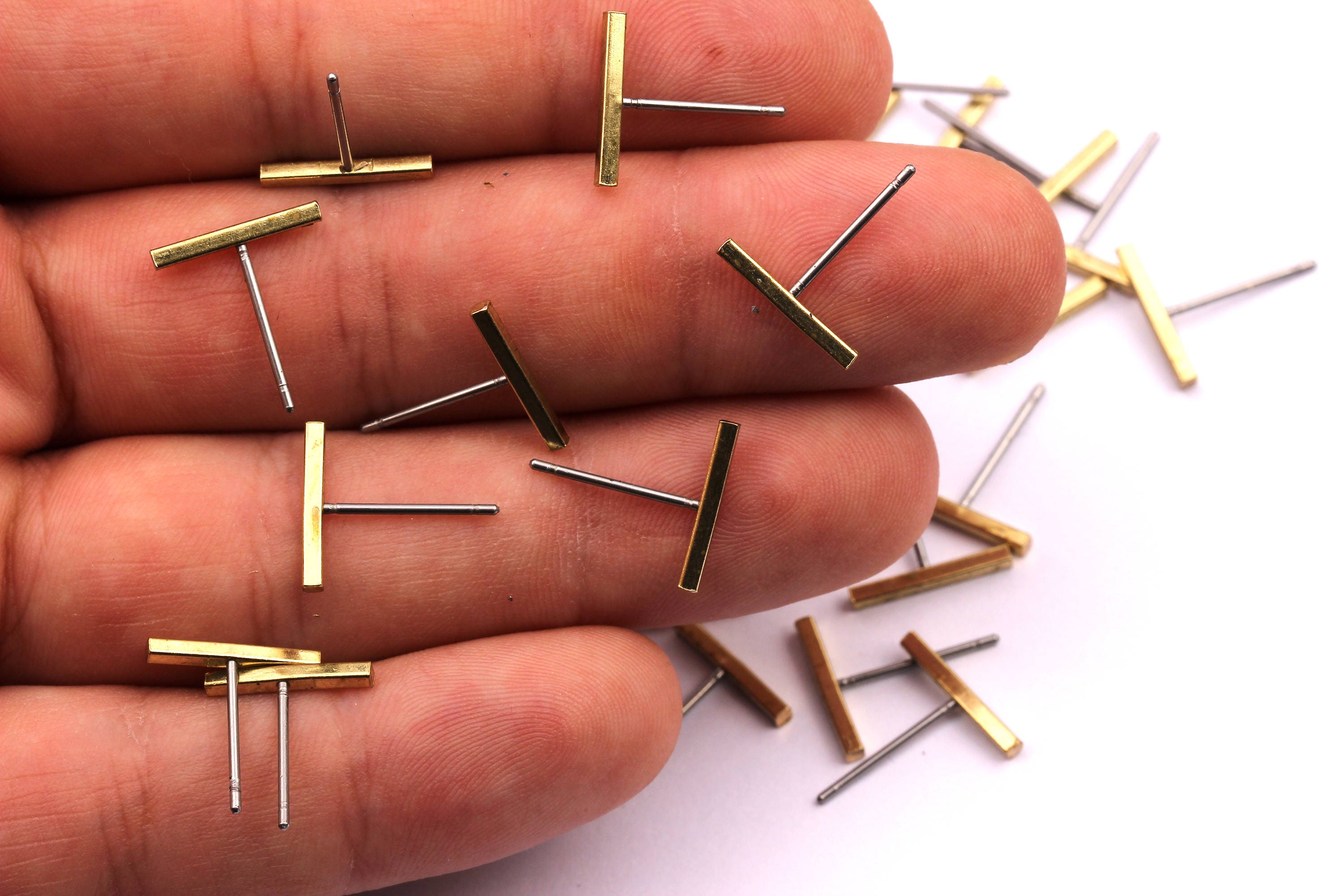 Rectangle Bar Stud - Raw Brass Flat Bar Stud - Stainless Steel Earring Posts - Ear Studs - Jewelry Supplies for Earrings - 12x12mm PP1004C - DOMEDBAZAAR