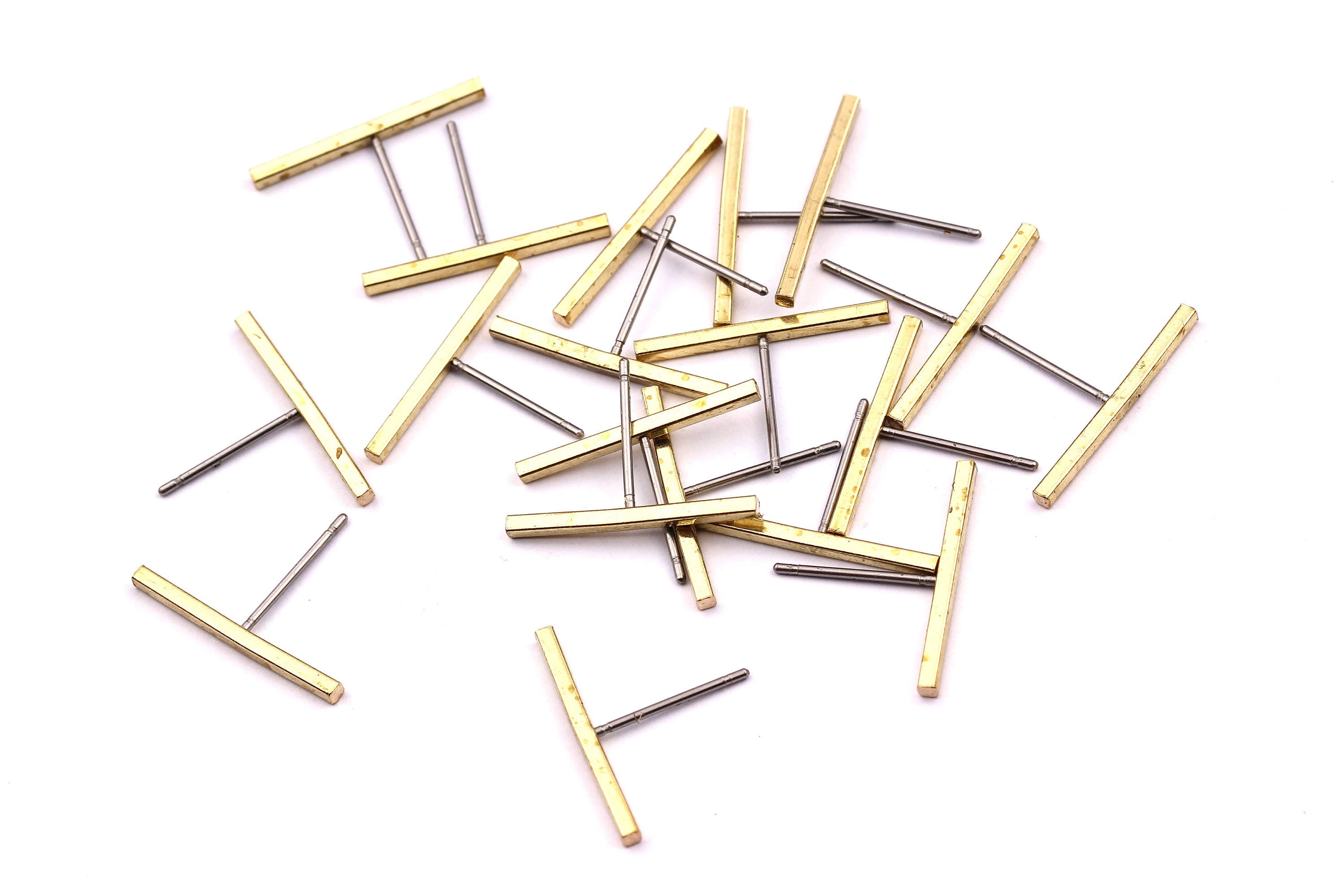 Rectangle Bar Stud - Raw Brass Flat Bar Stud - Stainless Steel Earring Posts - Ear Studs - Jewelry Supplies for Earrings - 20x12mm PP1004D - DOMEDBAZAAR