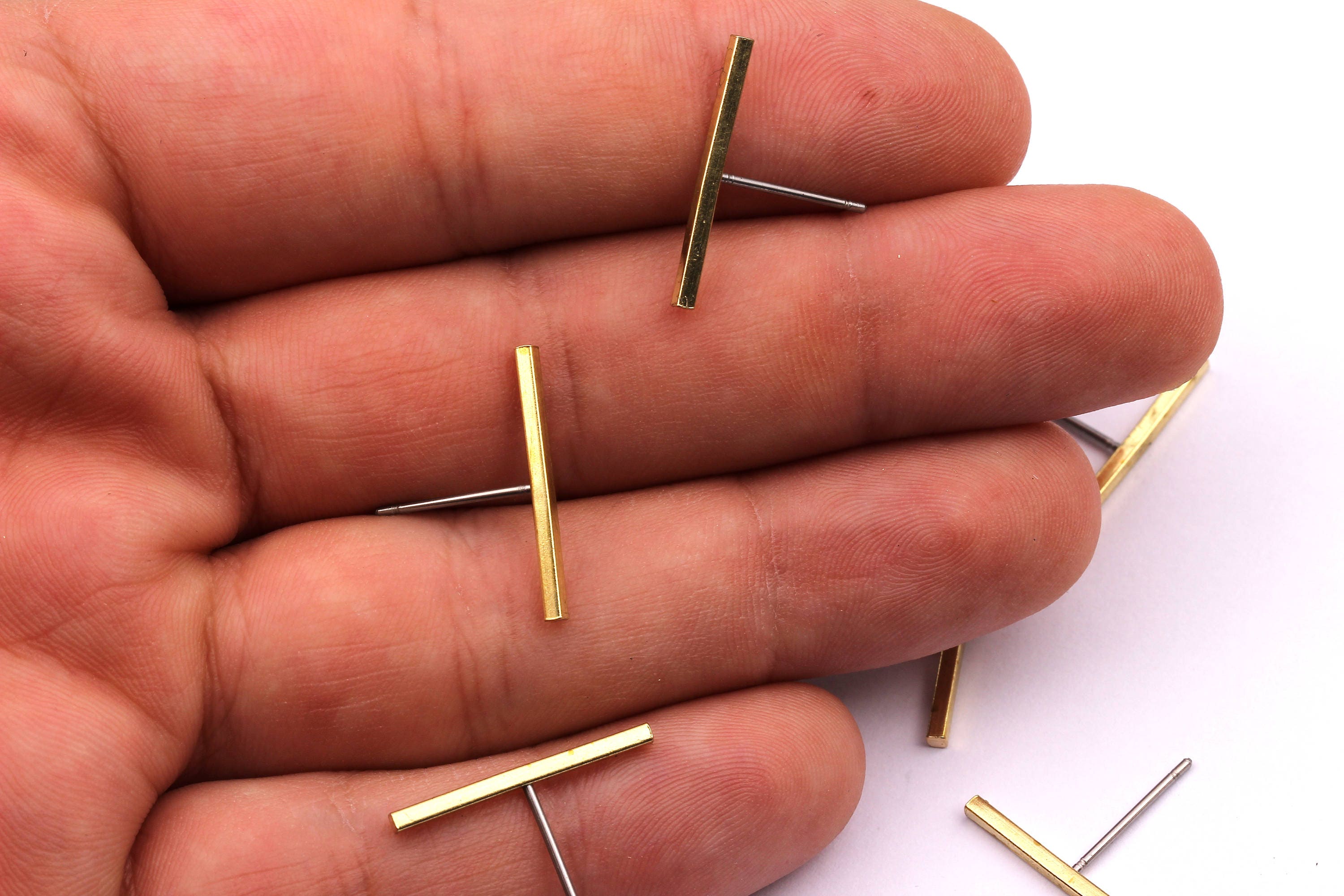 Rectangle Bar Stud - Raw Brass Flat Bar Stud - Stainless Steel Earring Posts - Ear Studs - Jewelry Supplies for Earrings - 20x12mm PP1004D - DOMEDBAZAAR