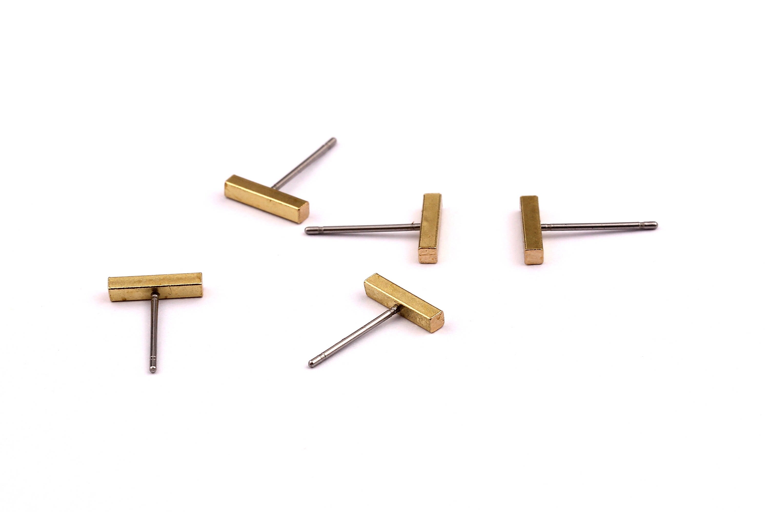Rectangle Bar Stud - Raw Brass Flat Bar Stud - Stainless Steel Earring Posts - Ear Studs - Jewelry Supplies for Earrings - 10x12mm PP1005 - DOMEDBAZAAR
