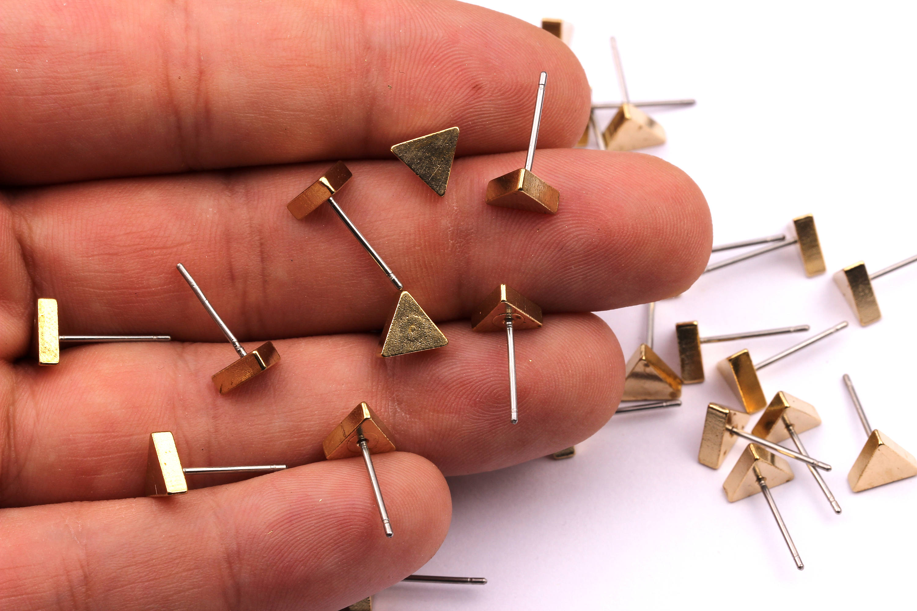 Triangle Stud - Raw Brass Triangle Stud - Stainless Steel Earring Posts - Ear Studs - Jewelry Supplies for Earrings - 7x12mm PP1007 - DOMEDBAZAAR