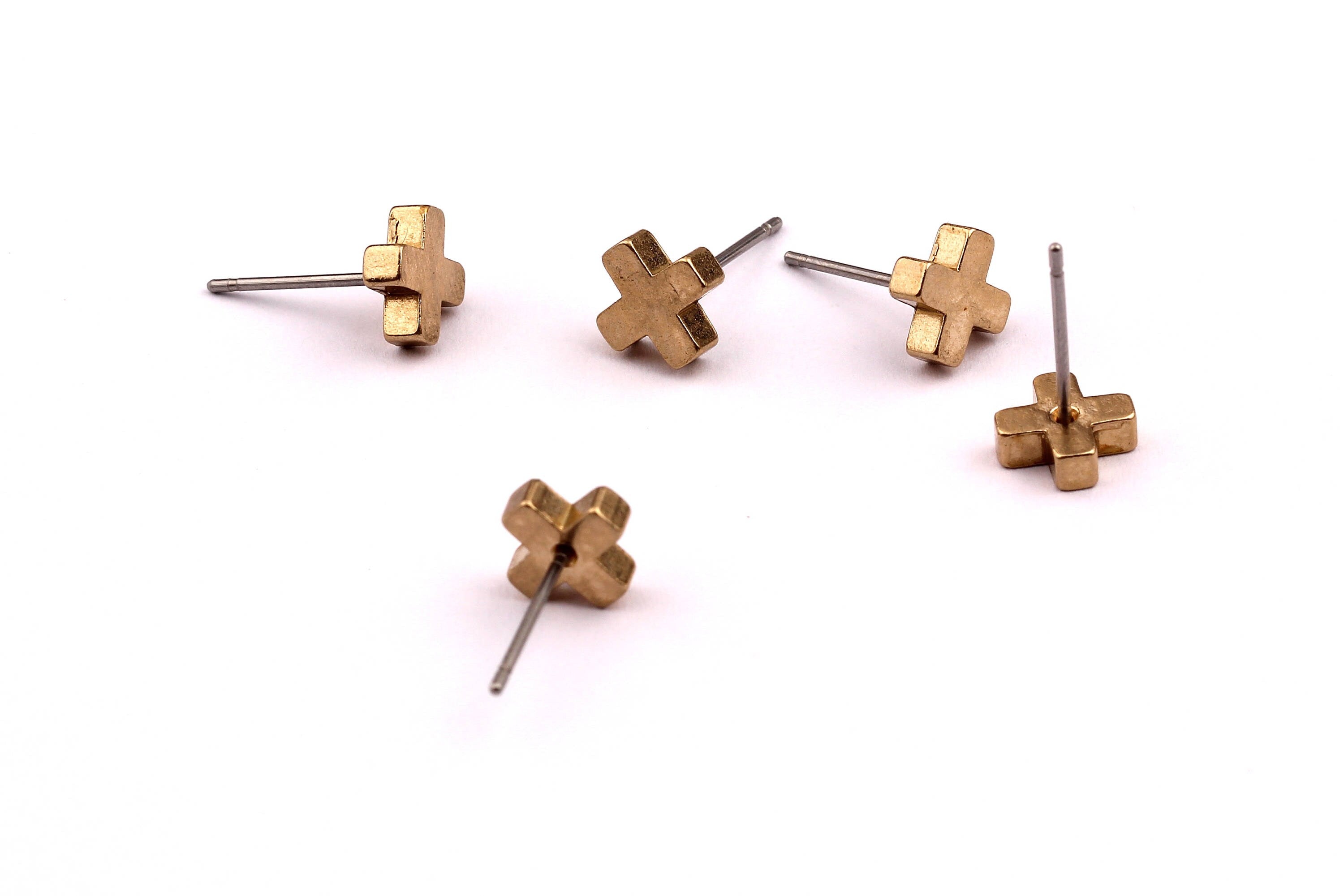 Cross Stud - Raw Brass Cross Pad - Stainless Steel Earring Posts - Ear Studs - Jewelry Supplies for Earrings - 8x12mm PP1008 - DOMEDBAZAAR