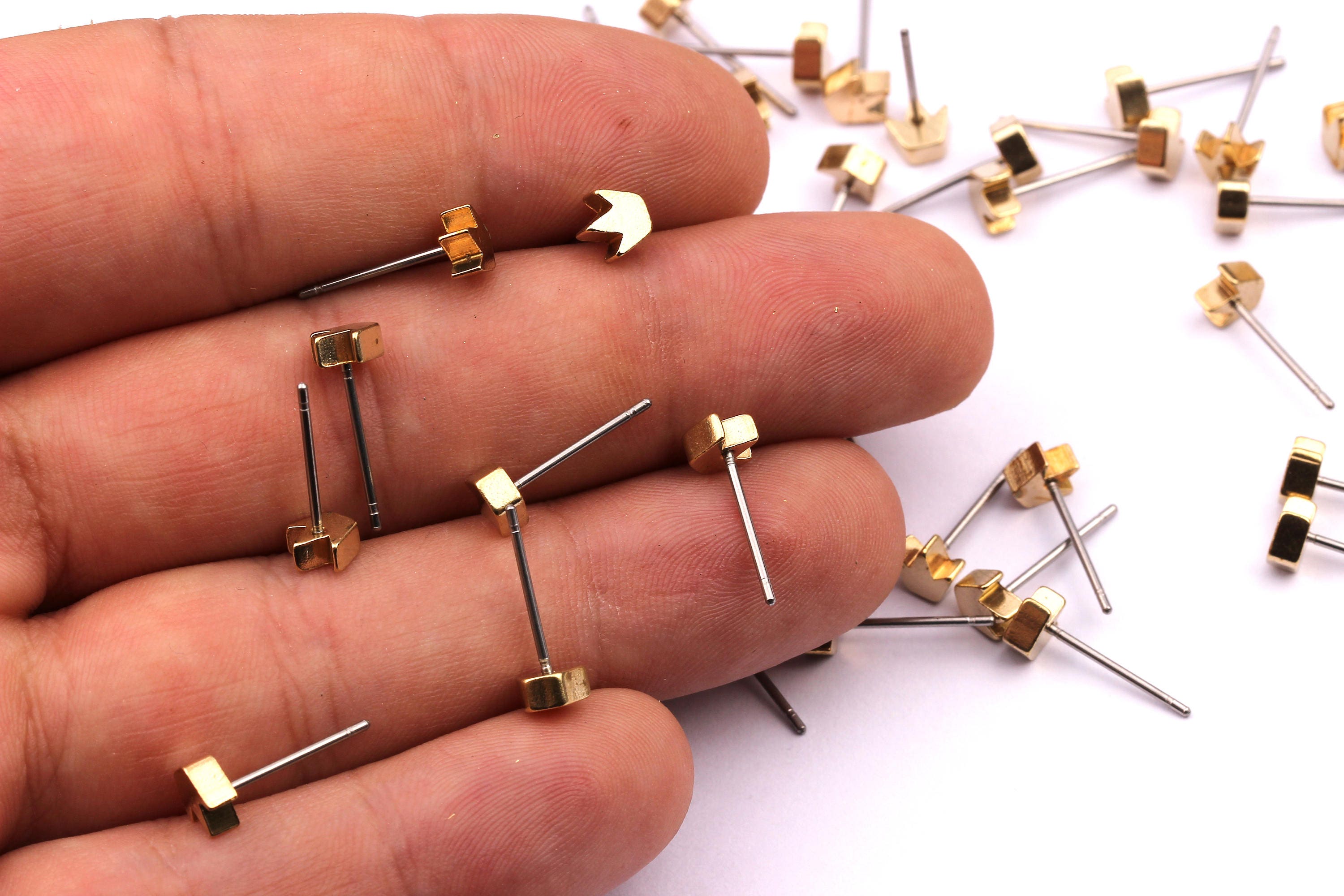 Crown Stud - Raw Brass Crown Pad - Stainless Steel Earring Posts - Ear Studs - Jewelry Supplies for Earrings - 5x12mm PP1010 - DOMEDBAZAAR