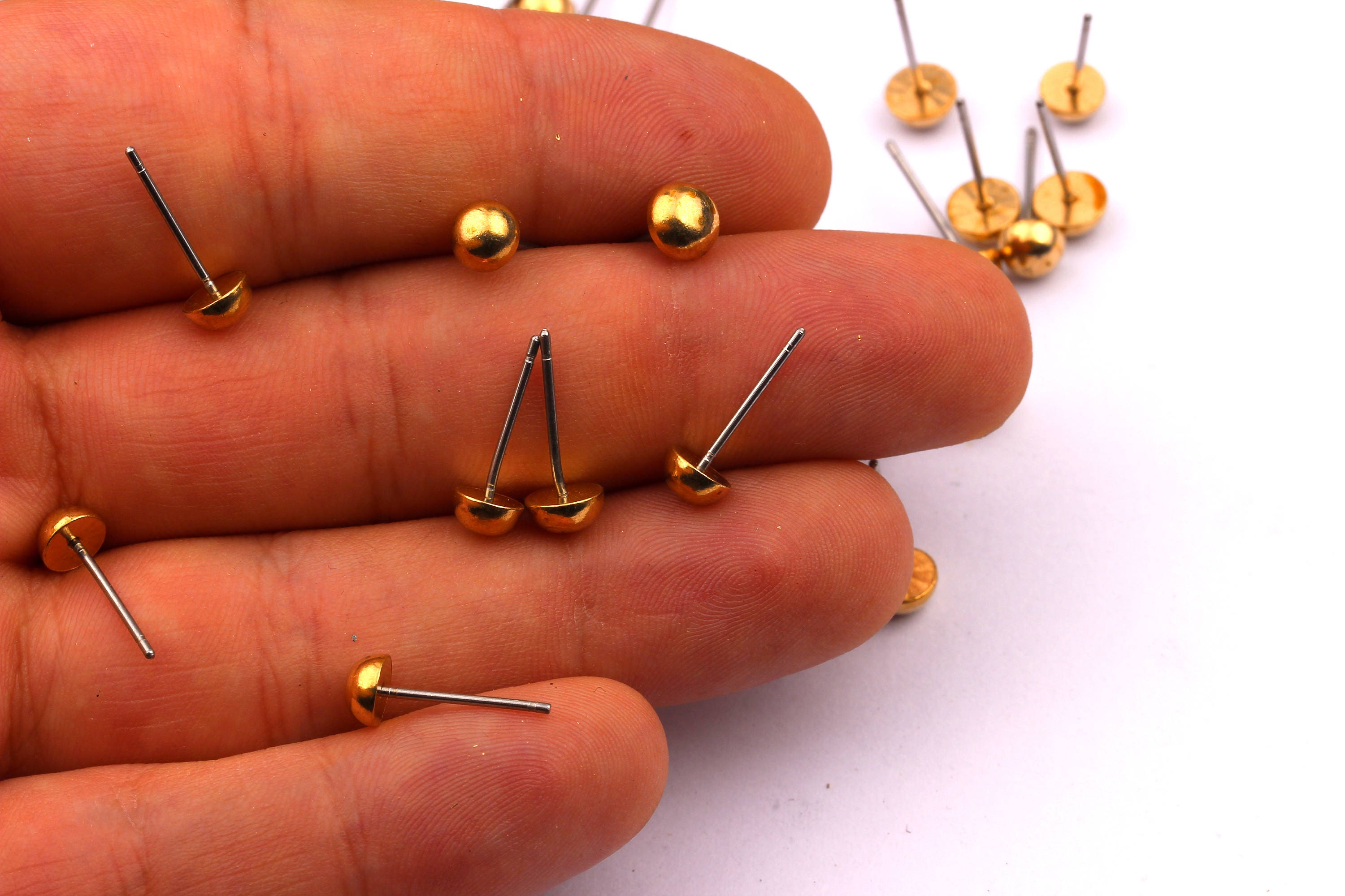 Half Cricle Stud - Raw Brass Half Circle Pad - Stainless Steel Earring Posts - Ear Studs - Jewelry Supplies for Earrings - 6x15mm PP1012 - DOMEDBAZAAR