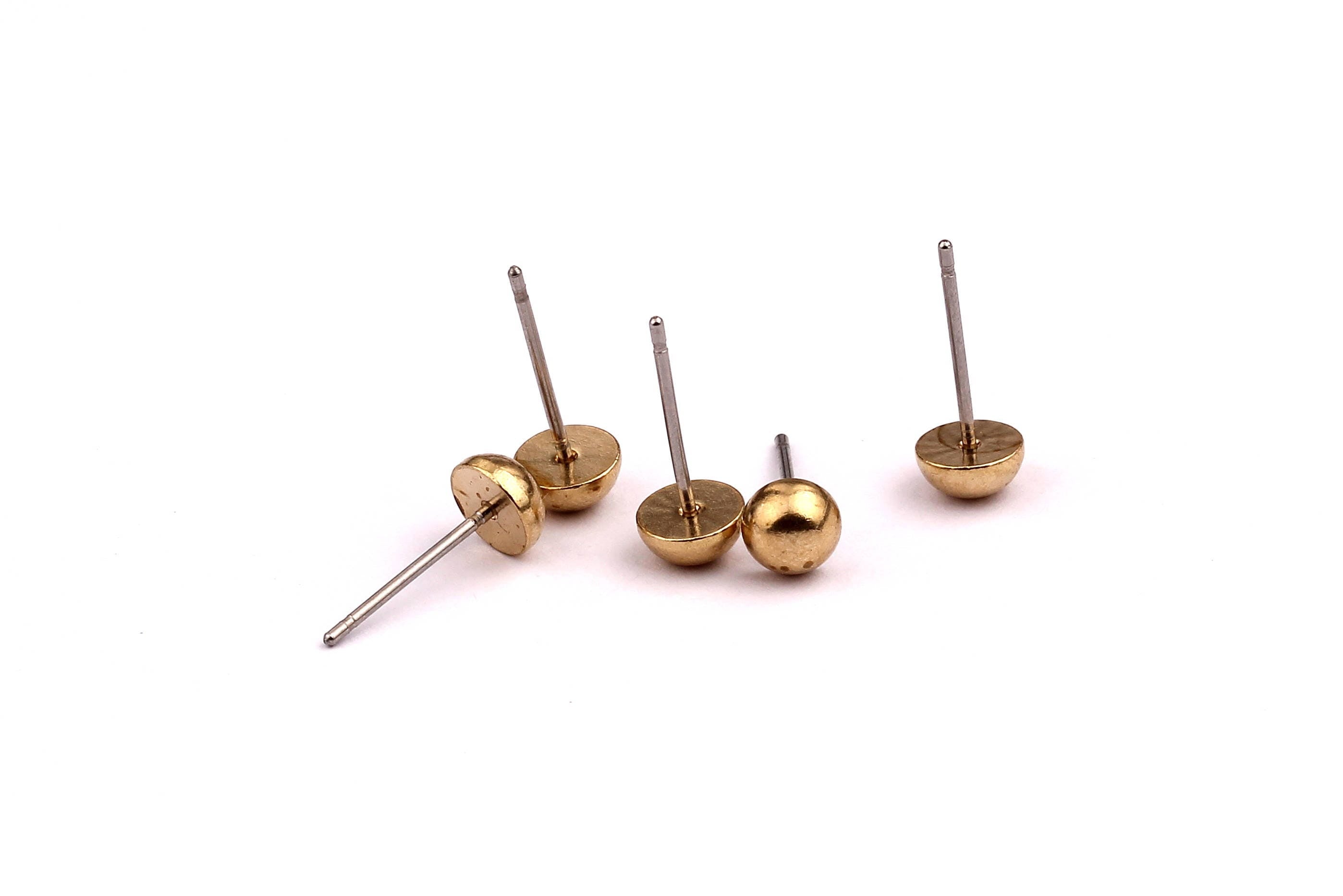 Half Cricle Stud - Raw Brass Half Circle Pad - Stainless Steel Earring Posts - Ear Studs - Jewelry Supplies for Earrings - 6x15mm PP1012 - DOMEDBAZAAR