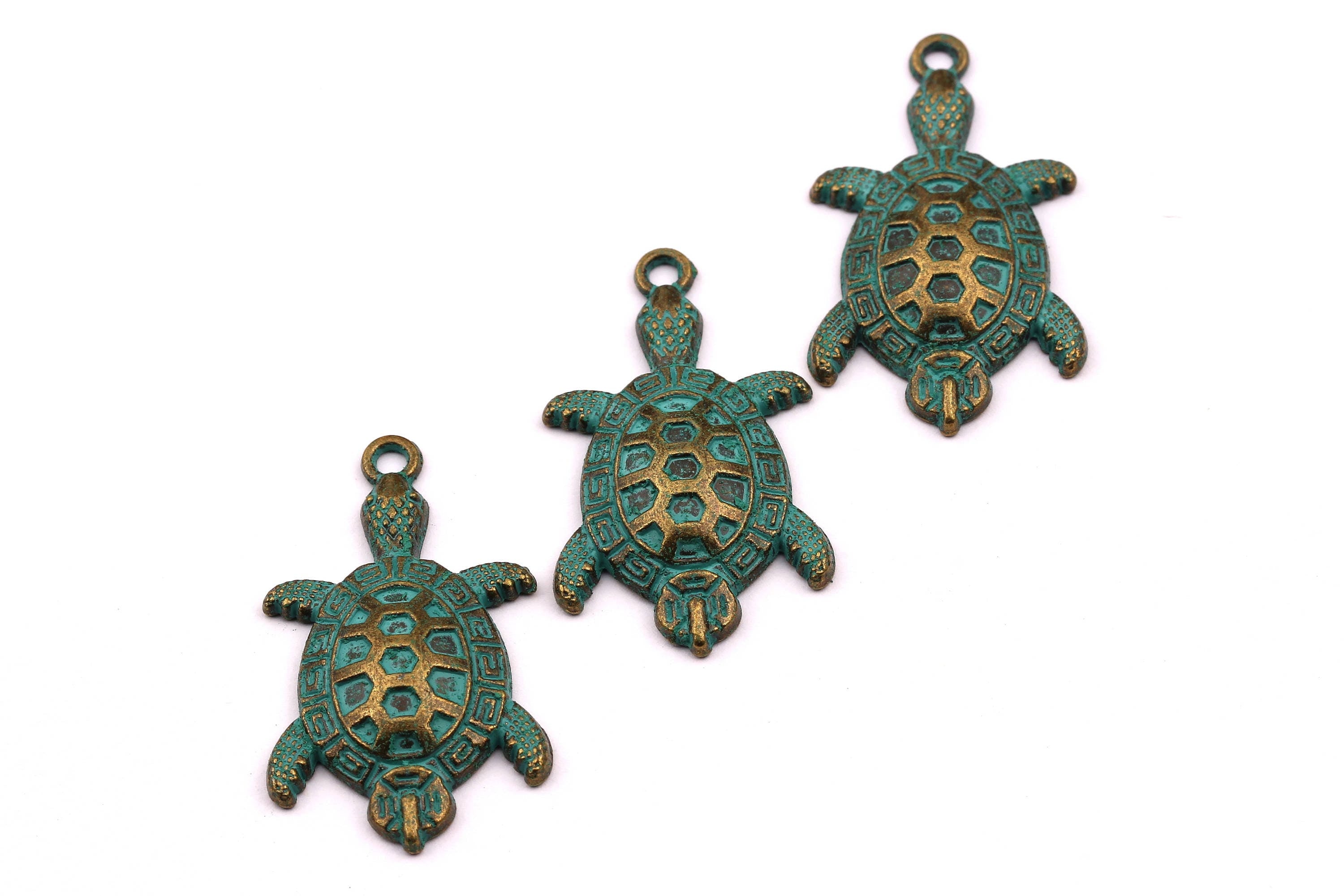 Faux Patina Pendant - Turtle Shaped - Alloy Charms - Antique Bronze Tone Necklace - Zinc Alloy Beads - Jewelry Supplies - 33x20x3mm ZZ1009 - DOMEDBAZAAR