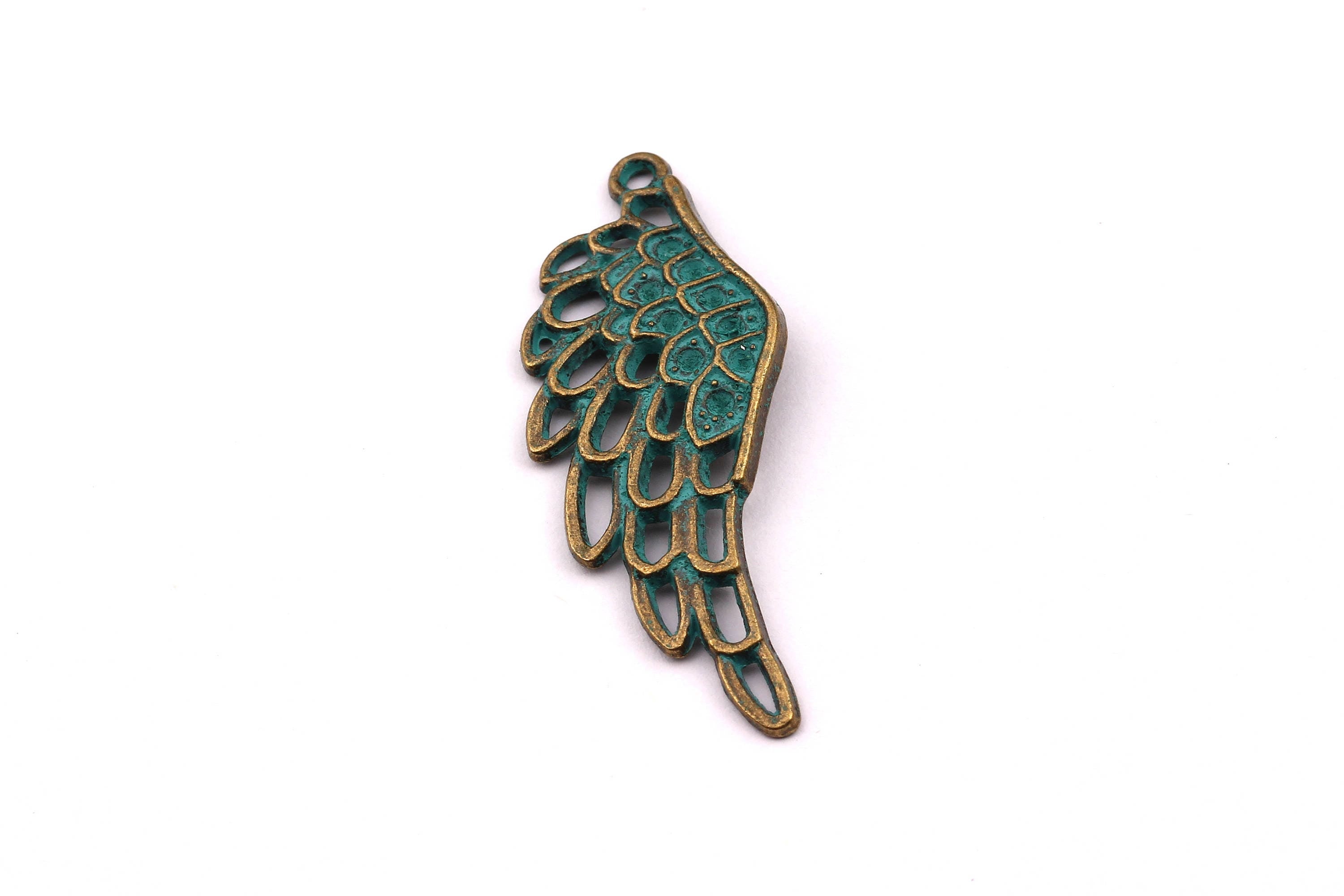 Faux Patina Pendant - Wing Shaped - Alloy Charms - Antique Bronze Tone Necklace - Zinc Alloy Beads - Jewelry Supplies - 40x17x2mm ZZ1062 - DOMEDBAZAAR