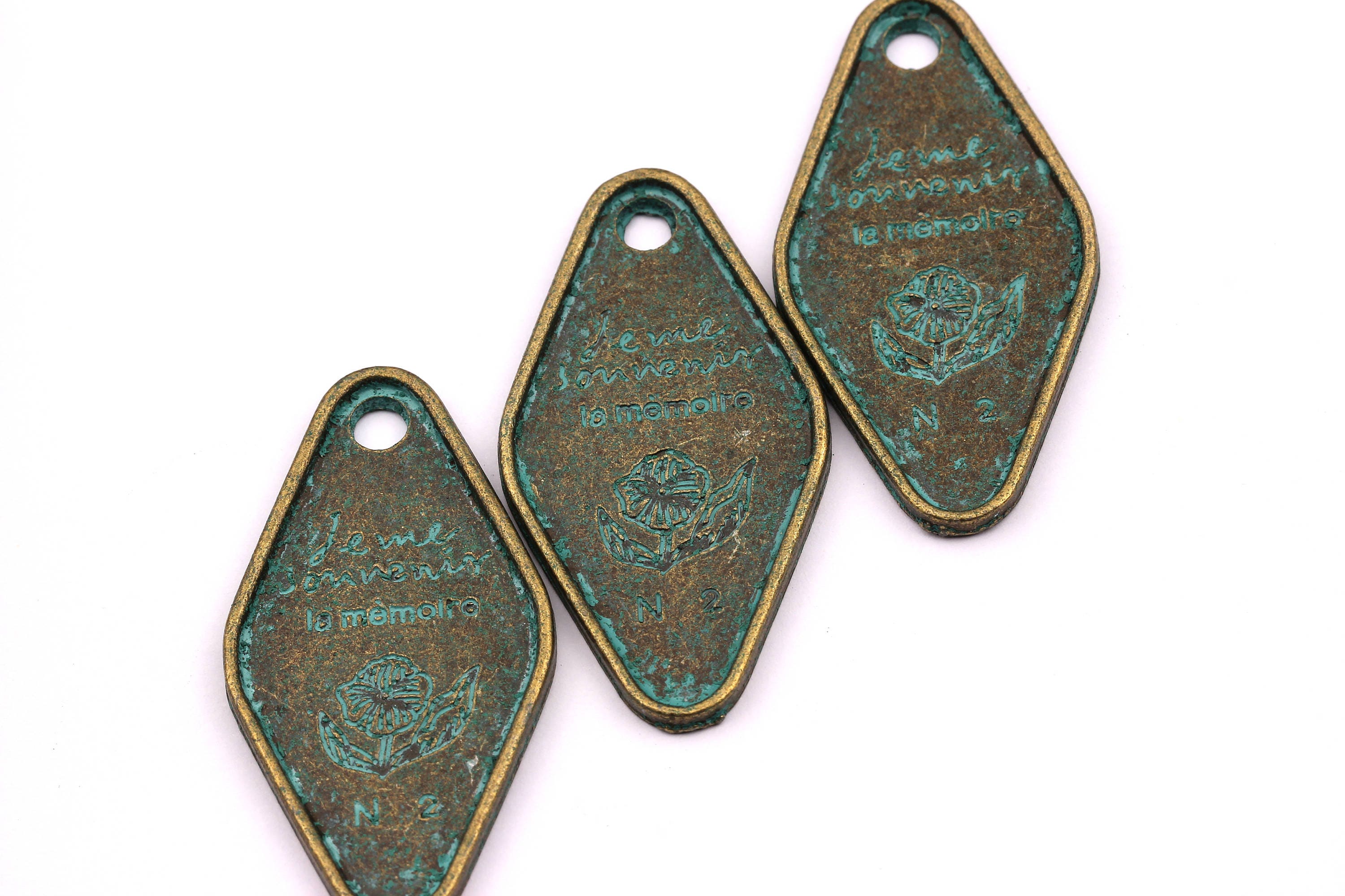 Faux Patina Pendant - Rhombus Shaped - Alloy Charms - Antique Bronze Tone Necklace - Zinc Alloy Beads - La Memoire - 49x25mm ZZ1071 - DOMEDBAZAAR