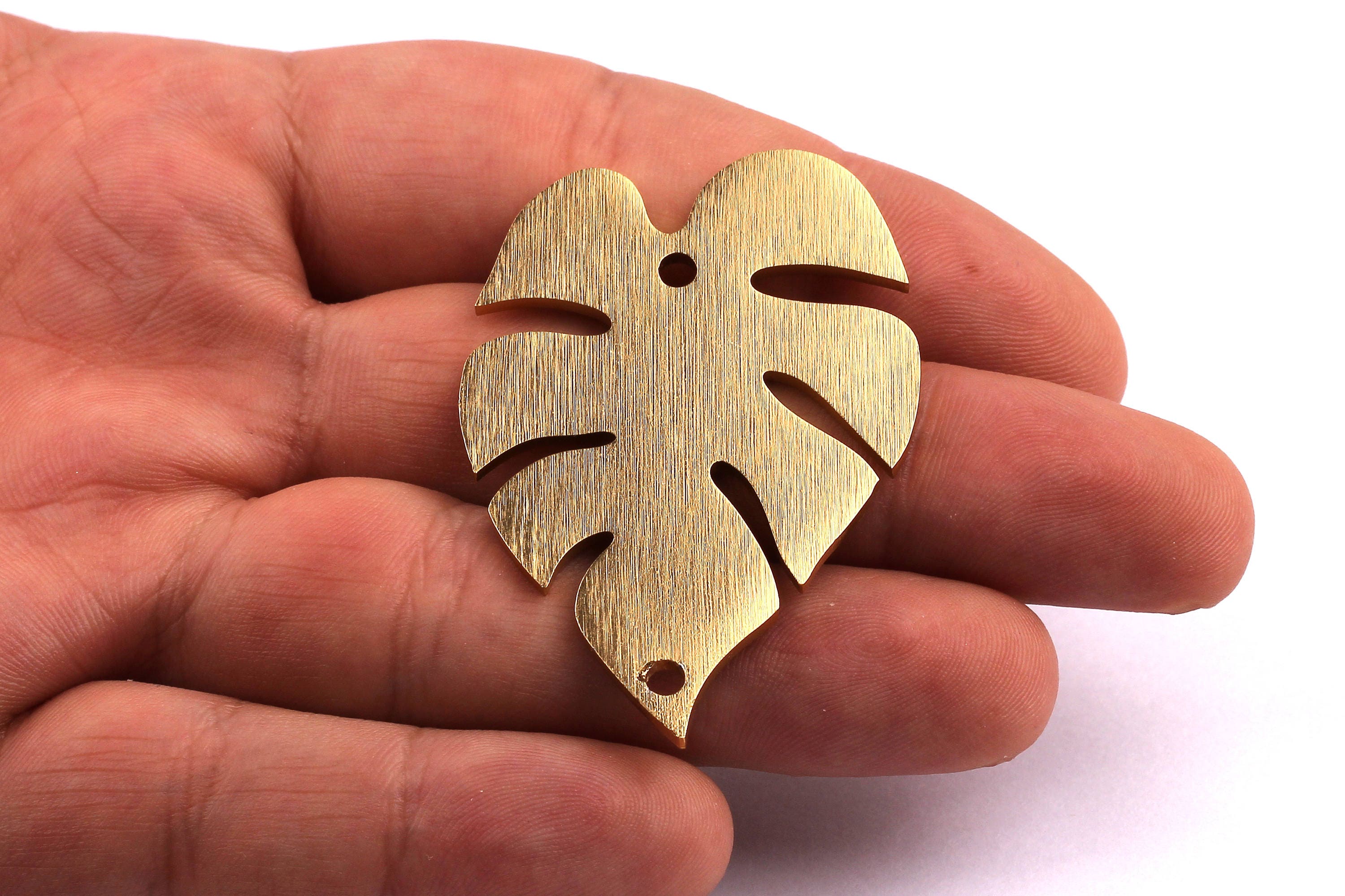 Aluminum Charms - Leaf Shaped Pendant - Anodized Aluminium Charms - Wall Decor - Gold Tone - 52x35x2mm - AA1040 - DOMEDBAZAAR