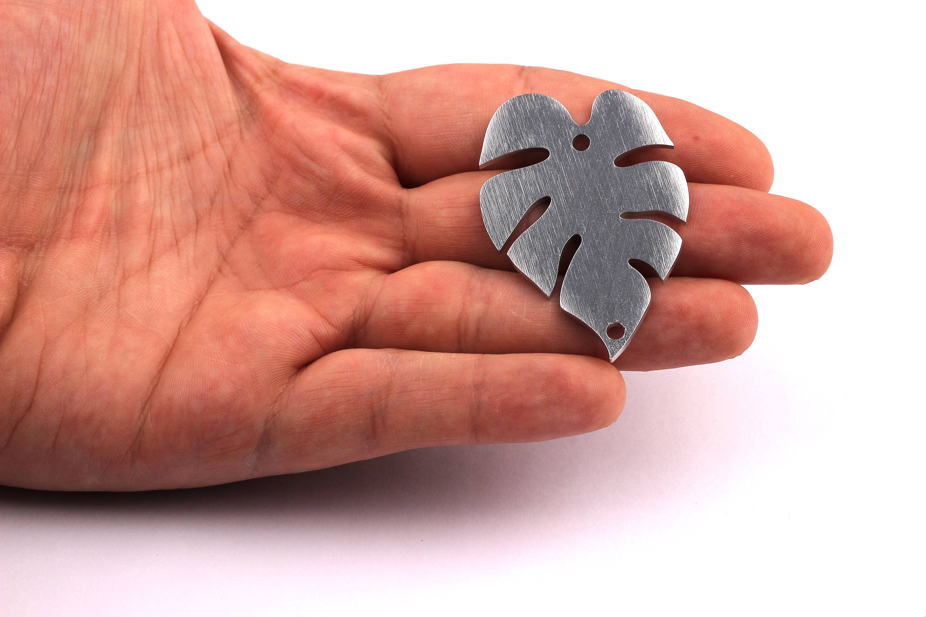 Aluminum Charms - Leaf Shaped Pendant - Anodized Aluminium Charms - Wall Decor - Silver Tone - 51x35x2mm - AA1066 - DOMEDBAZAAR