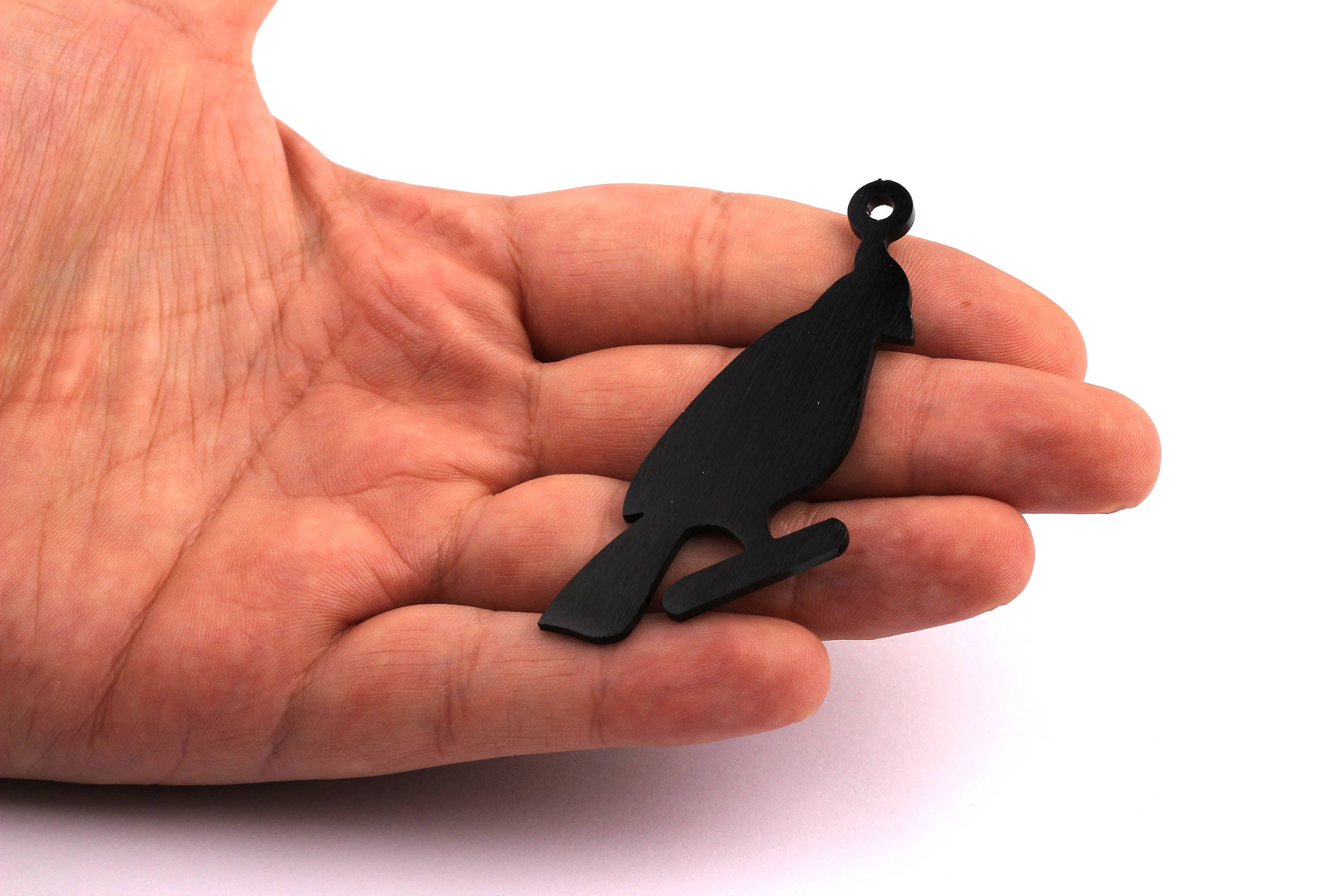 Aluminum Charms - Parrot Shaped Pendant - Anodized Aluminium Charms - Wall Decor - Black Tone - 68x26x2mm - AA1091 - DOMEDBAZAAR