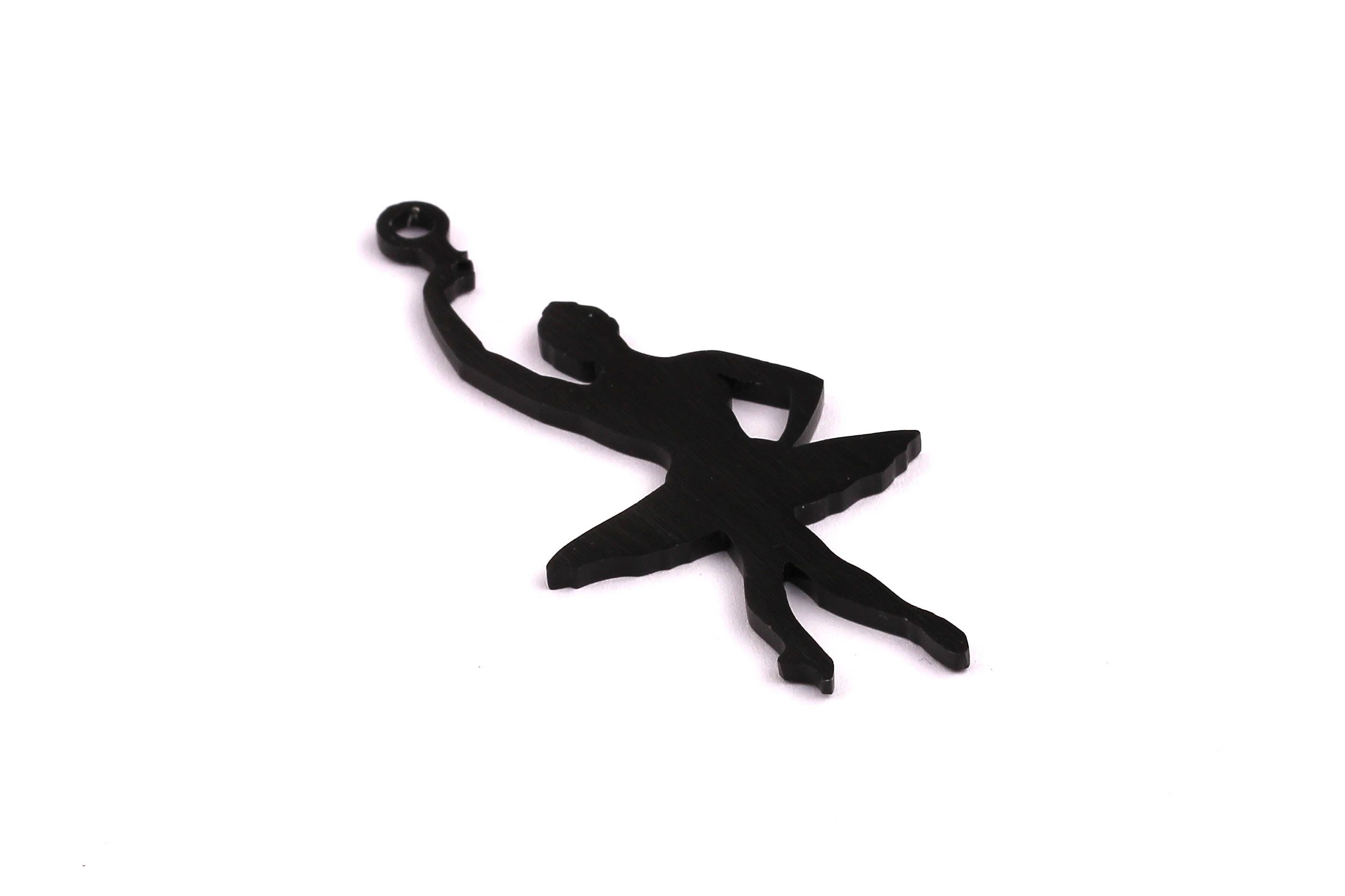 Aluminum Charms - Dancer Girl Shaped Pendant - Anodized Aluminium Charms - Wall Decor - Black Tone - 66x29x2mm - AA1098 - DOMEDBAZAAR