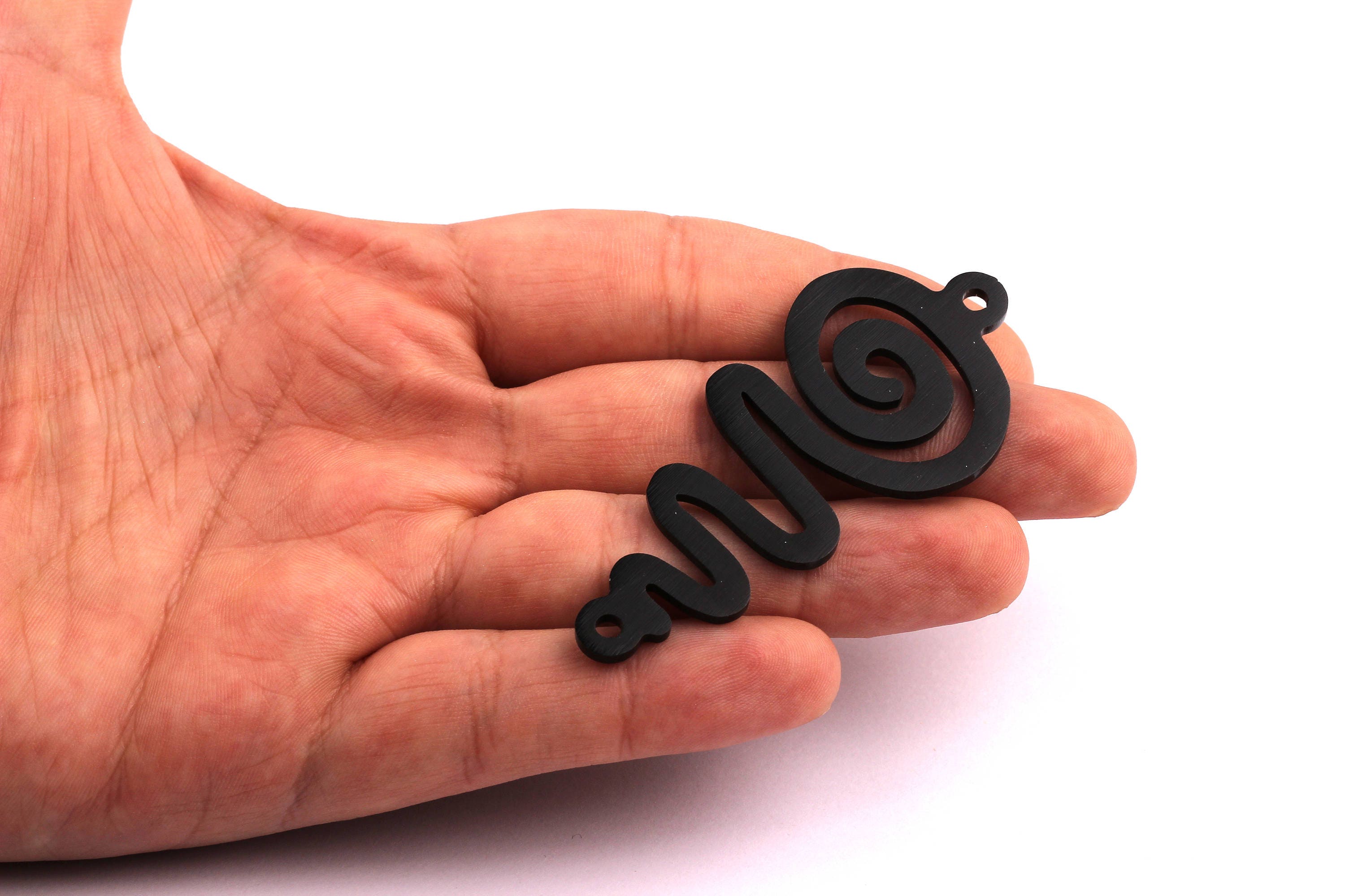 Aluminum Charms - Curled Shaved Pendant - Anodized Aluminium Charms - Wall Decor - Black Tone - 70x31x2mm - AA1103 - DOMEDBAZAAR