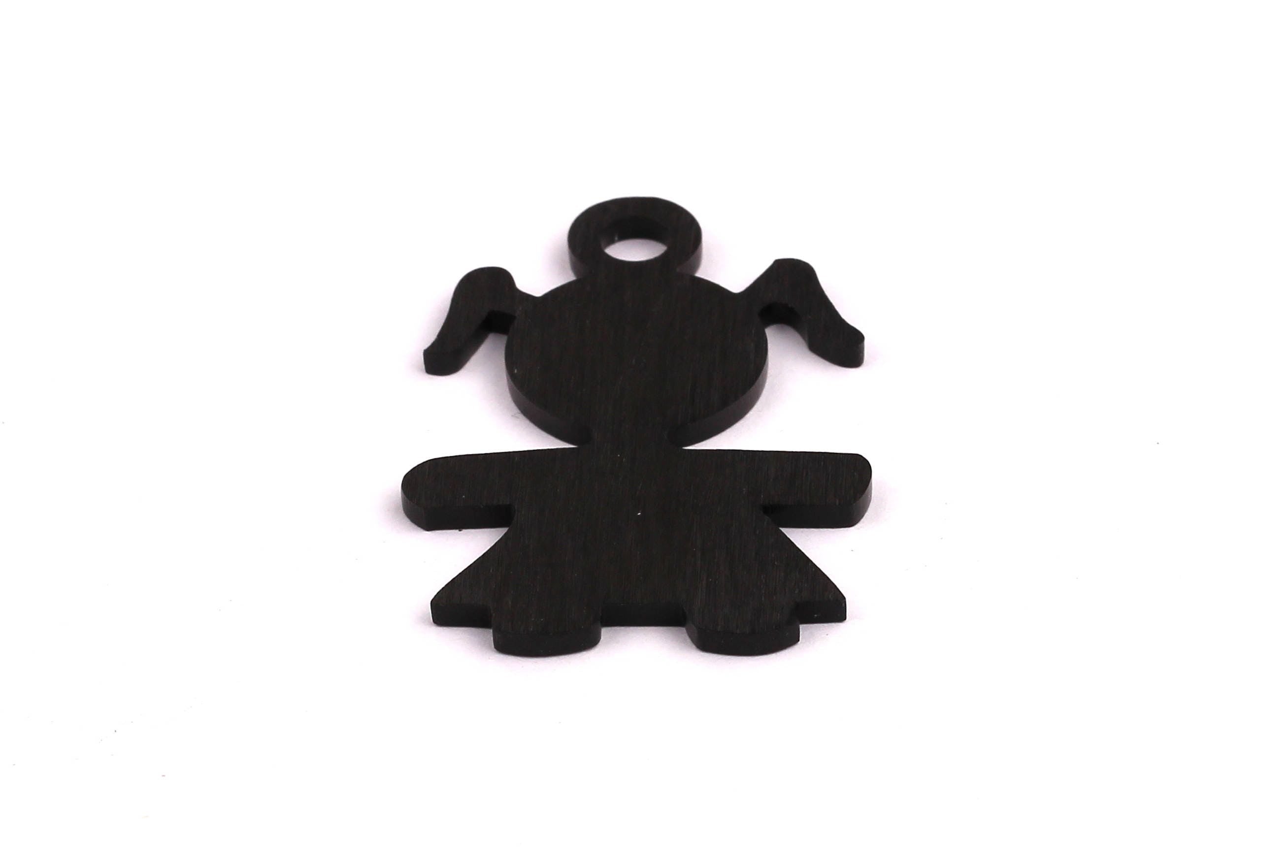 Aluminum Charms - Cute Girl Shaped Pendant - Anodized Aluminium Charms - Wall Decor - Black Tone - 44x29x2mm - AA1118 - DOMEDBAZAAR